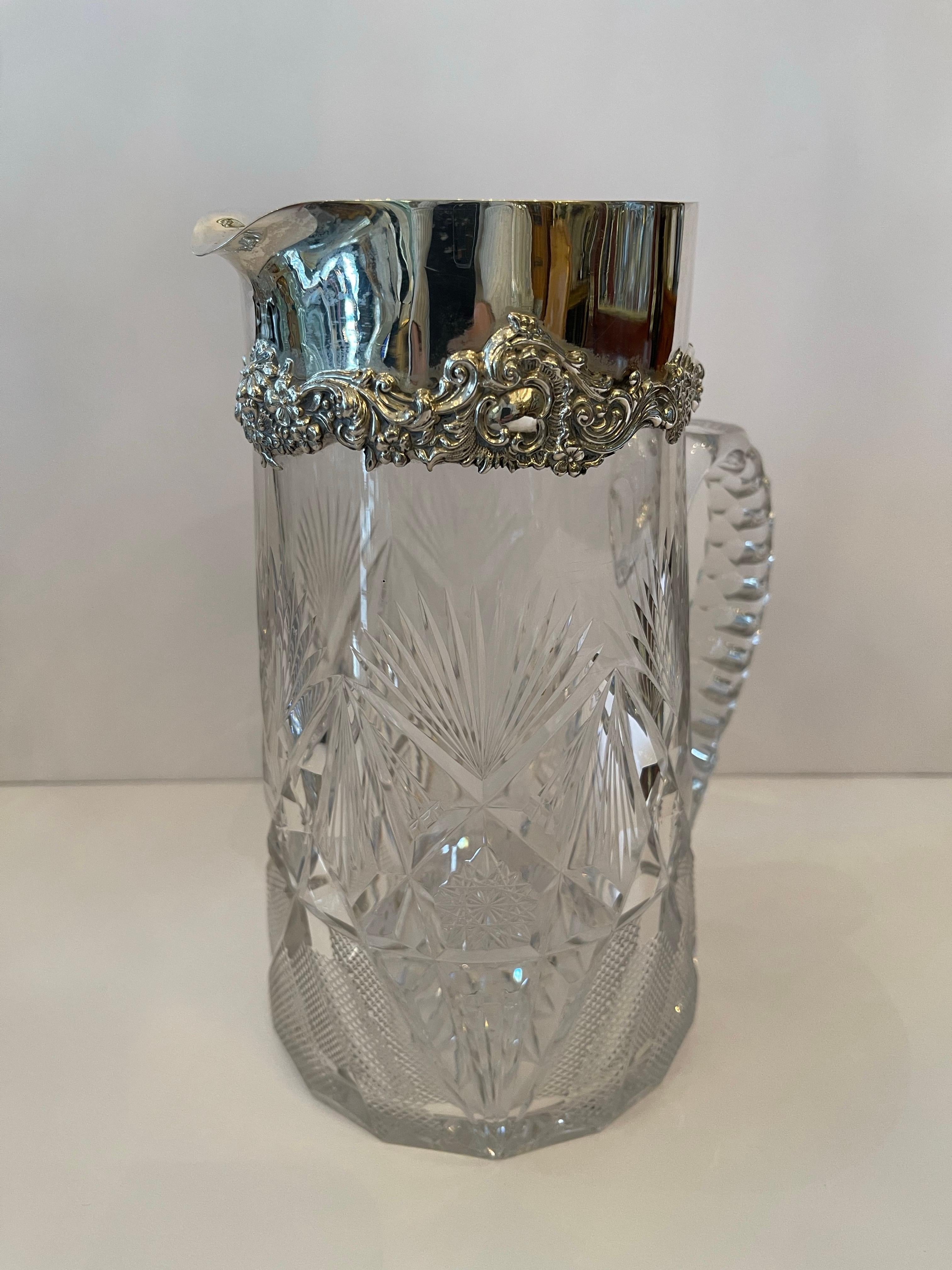 Maravillosa Jarra Decantadora de Agua de Plata de Ley Americana de Cristal de Corte Brillante Plata esterlina en venta