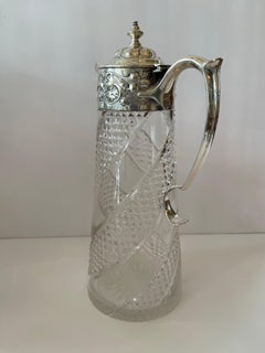 Wonderful American Brilliant Cut Glass Sterling Silver Water Pitcher Decanter