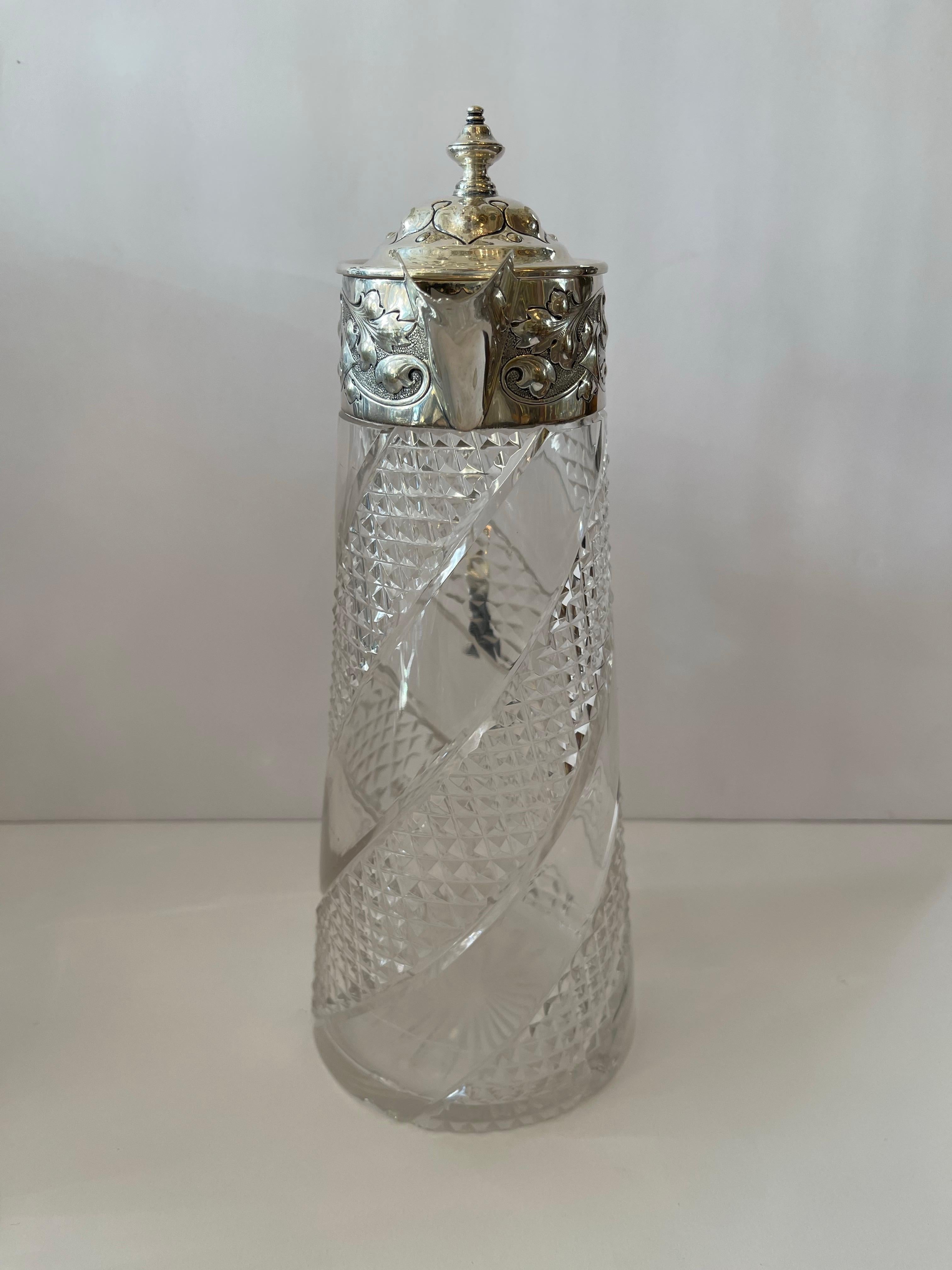 Maravillosa Jarra Decantadora de Agua de Plata de Ley Americana de Cristal Tallado Brillante Plata esterlina en venta