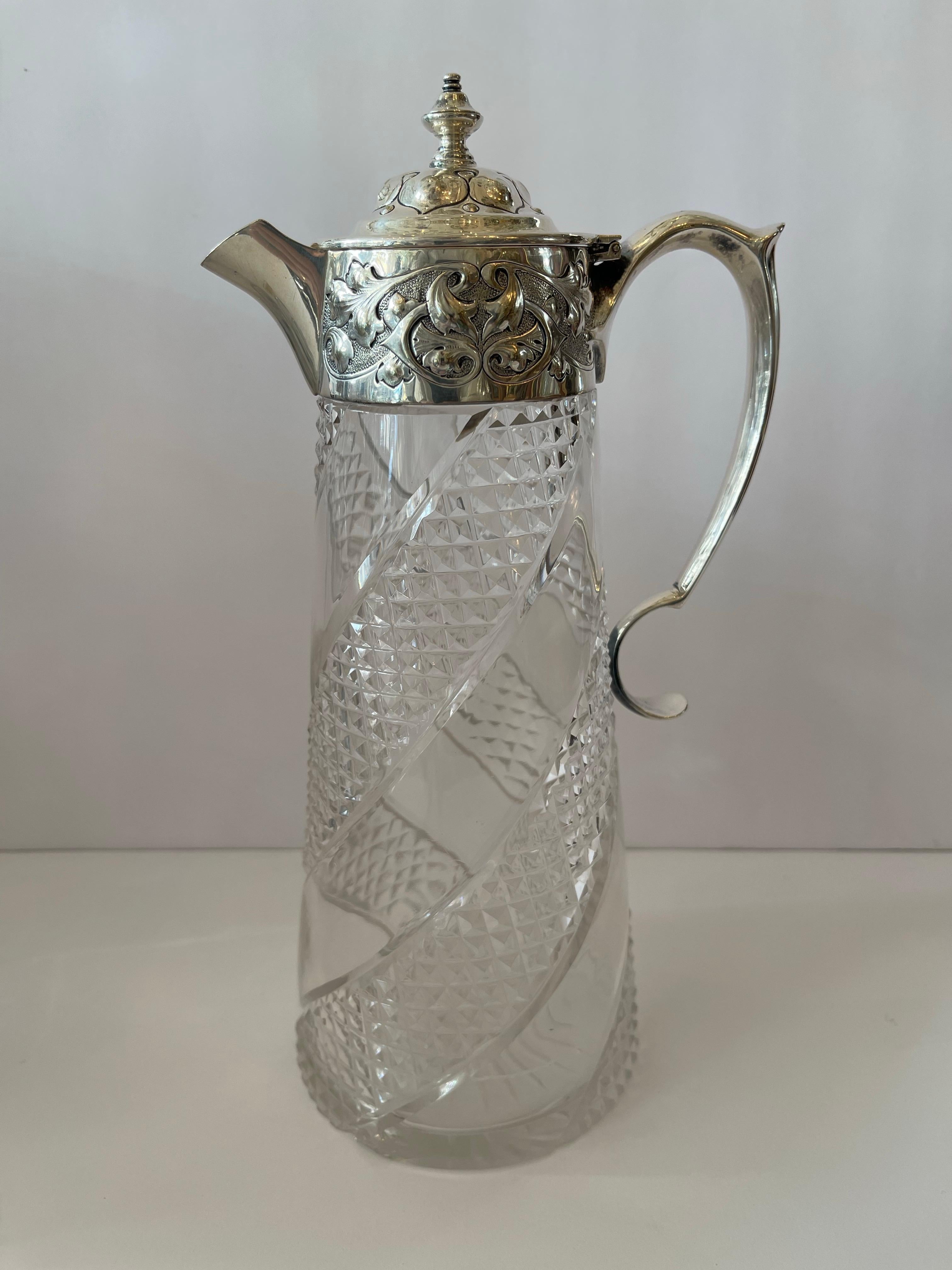 Maravillosa Jarra Decantadora de Agua de Plata de Ley Americana de Cristal Tallado Brillante en venta 1