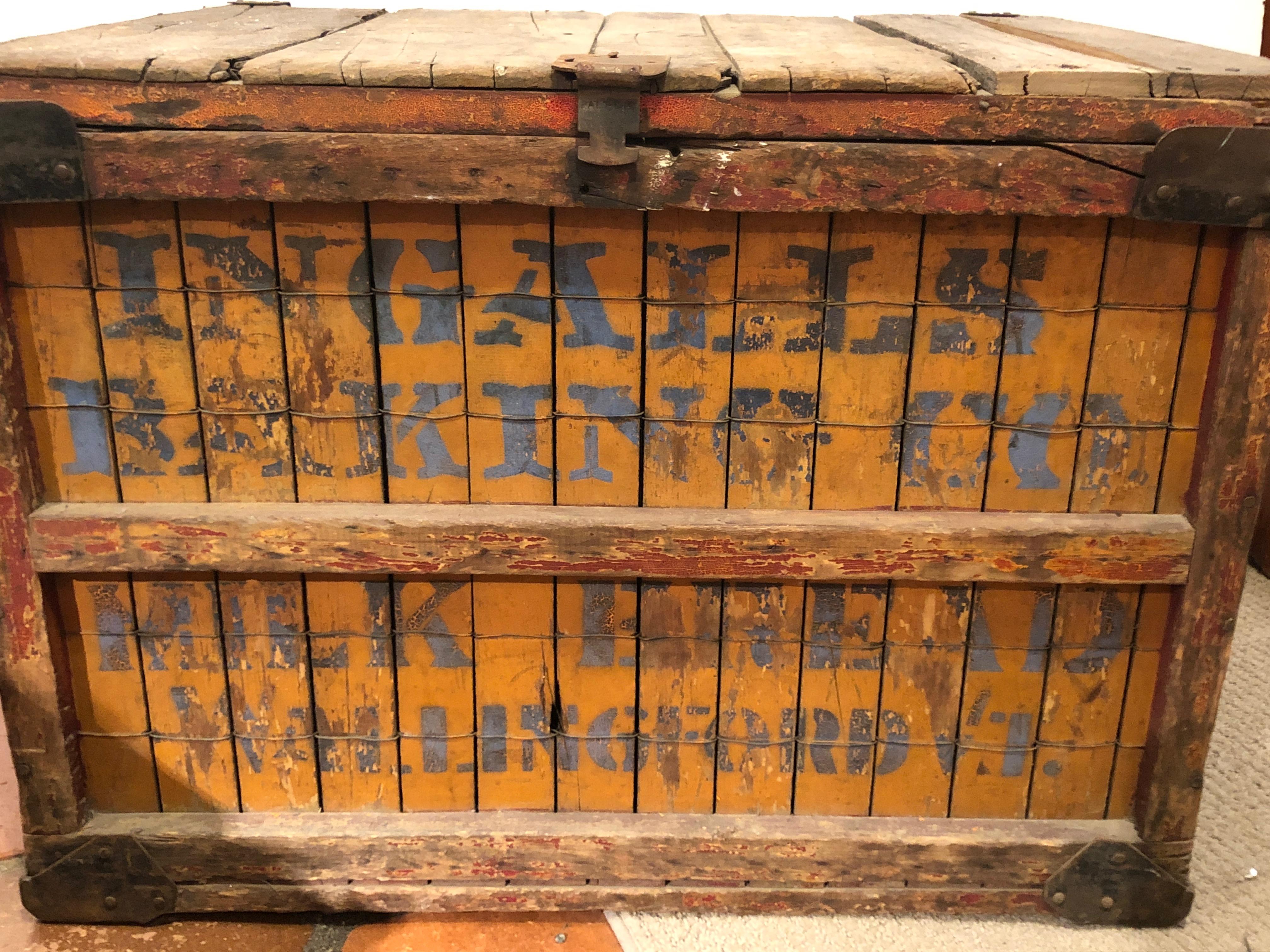 A fabulously rustic Vermont grocery store box with original paint and lettering. Oozes with authentic Americana and charm and useful for storage or as an unexpected end table with character.