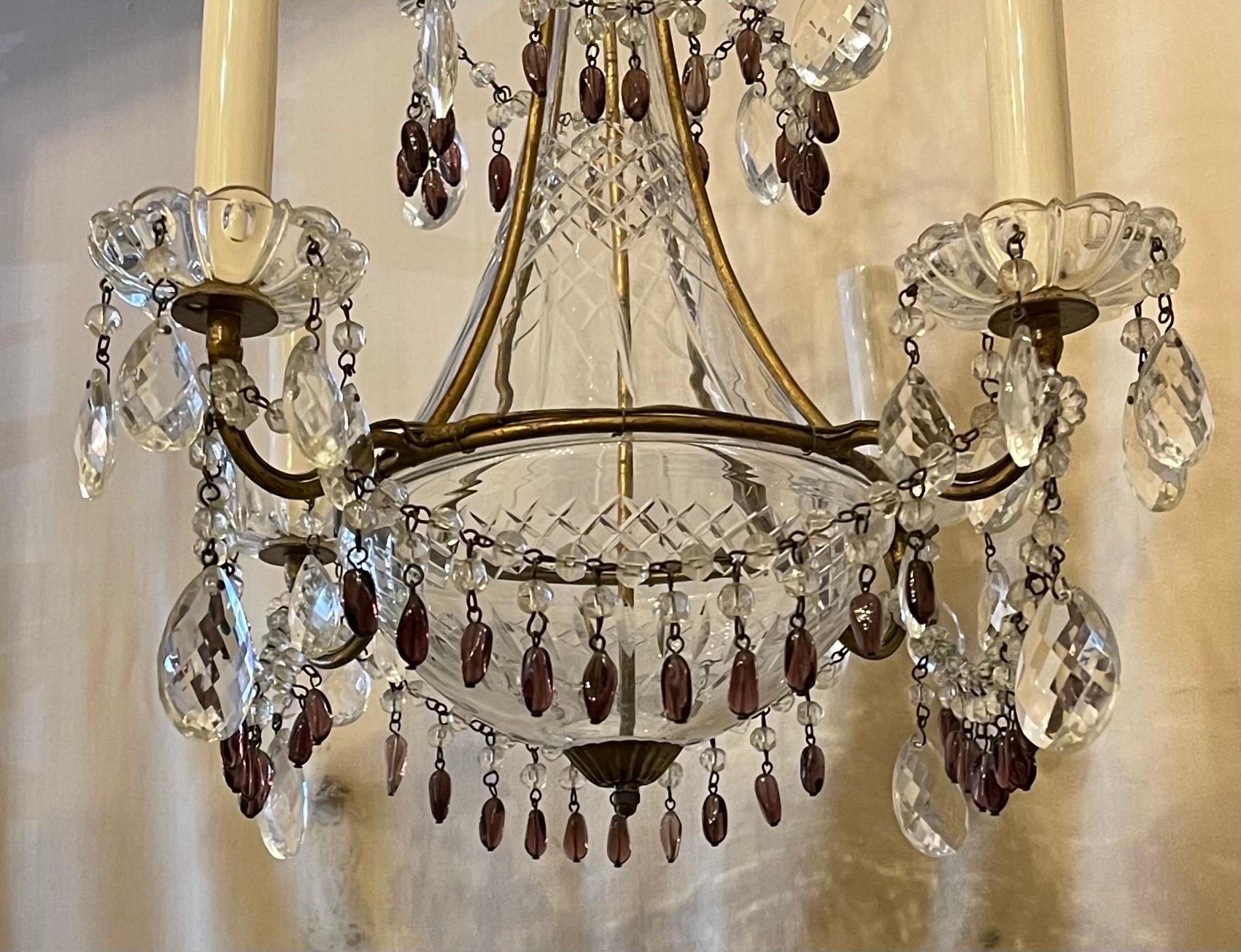 Wonderful Amethyst Crystal Urn Baguès Chandelier Petite Gold Gilt Fixture In Good Condition For Sale In Roslyn, NY