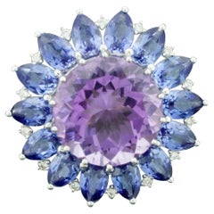 Wonderful Amethyst, Iolite and Diamond Ring in White Gold