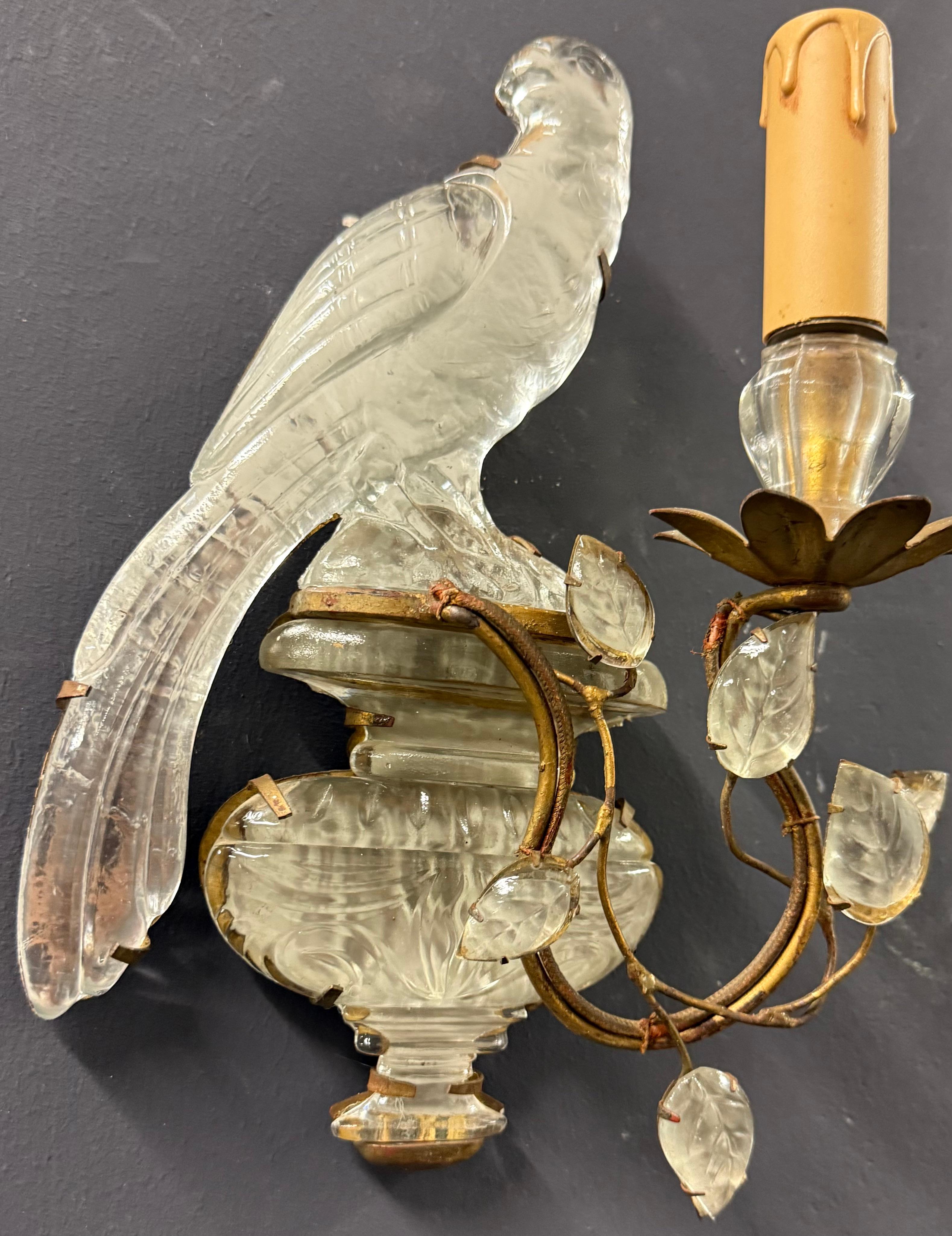Hollywood Regency Wonderful and early Maison Bagues Parrot sconces For Sale