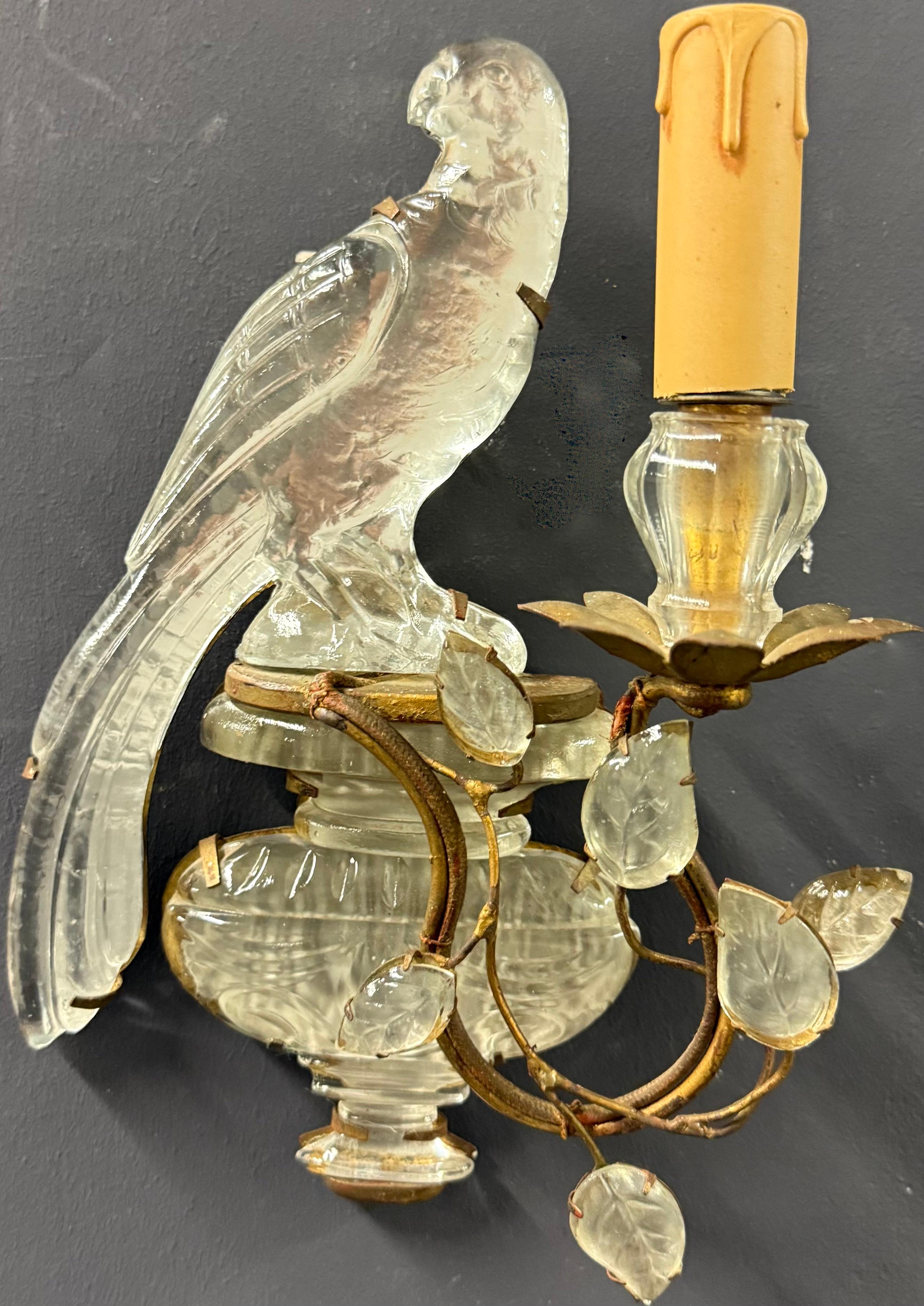 Gilt Wonderful and early Maison Bagues Parrot sconces For Sale