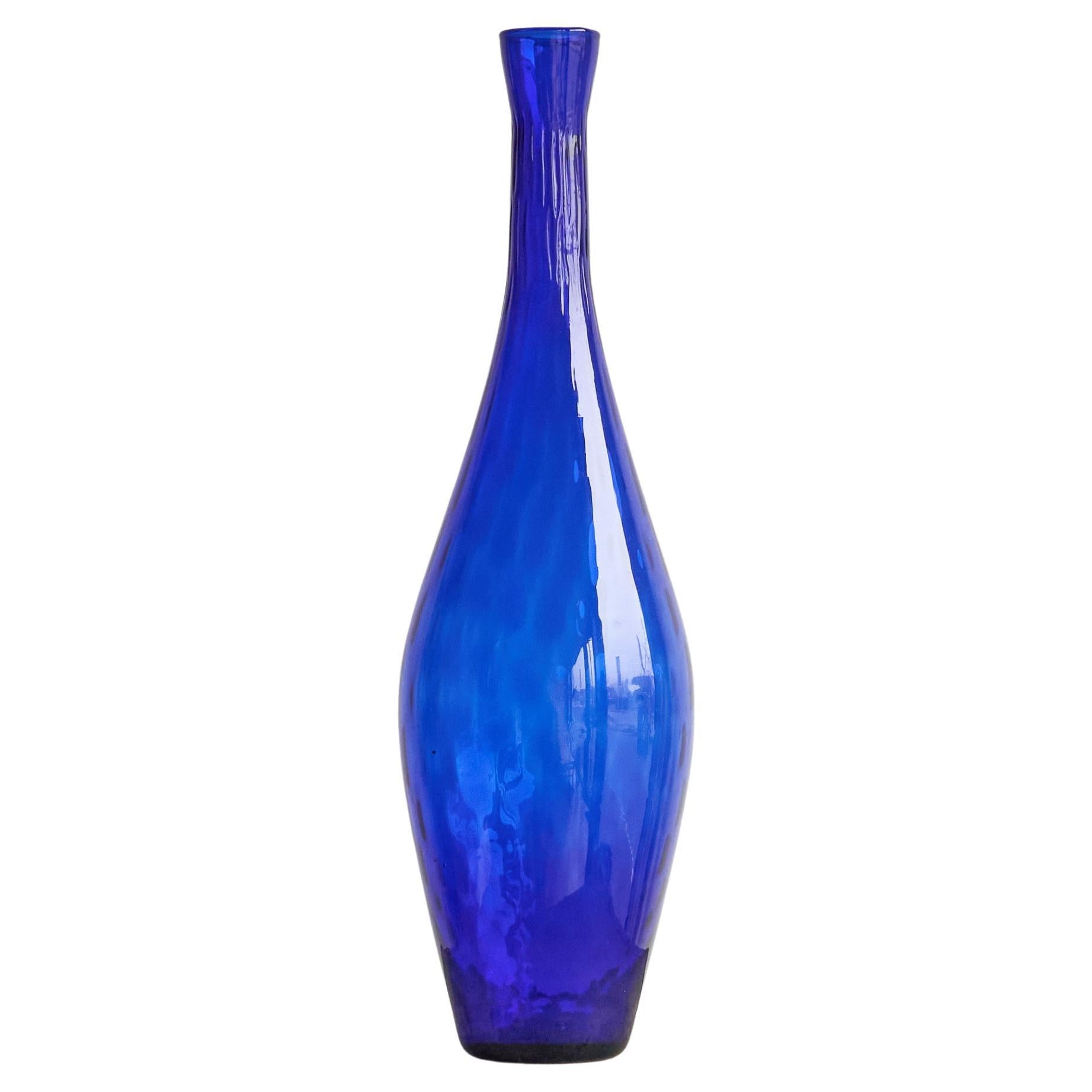 Wonderful and Large Deep Blue Empoli Vase Italy 1960s