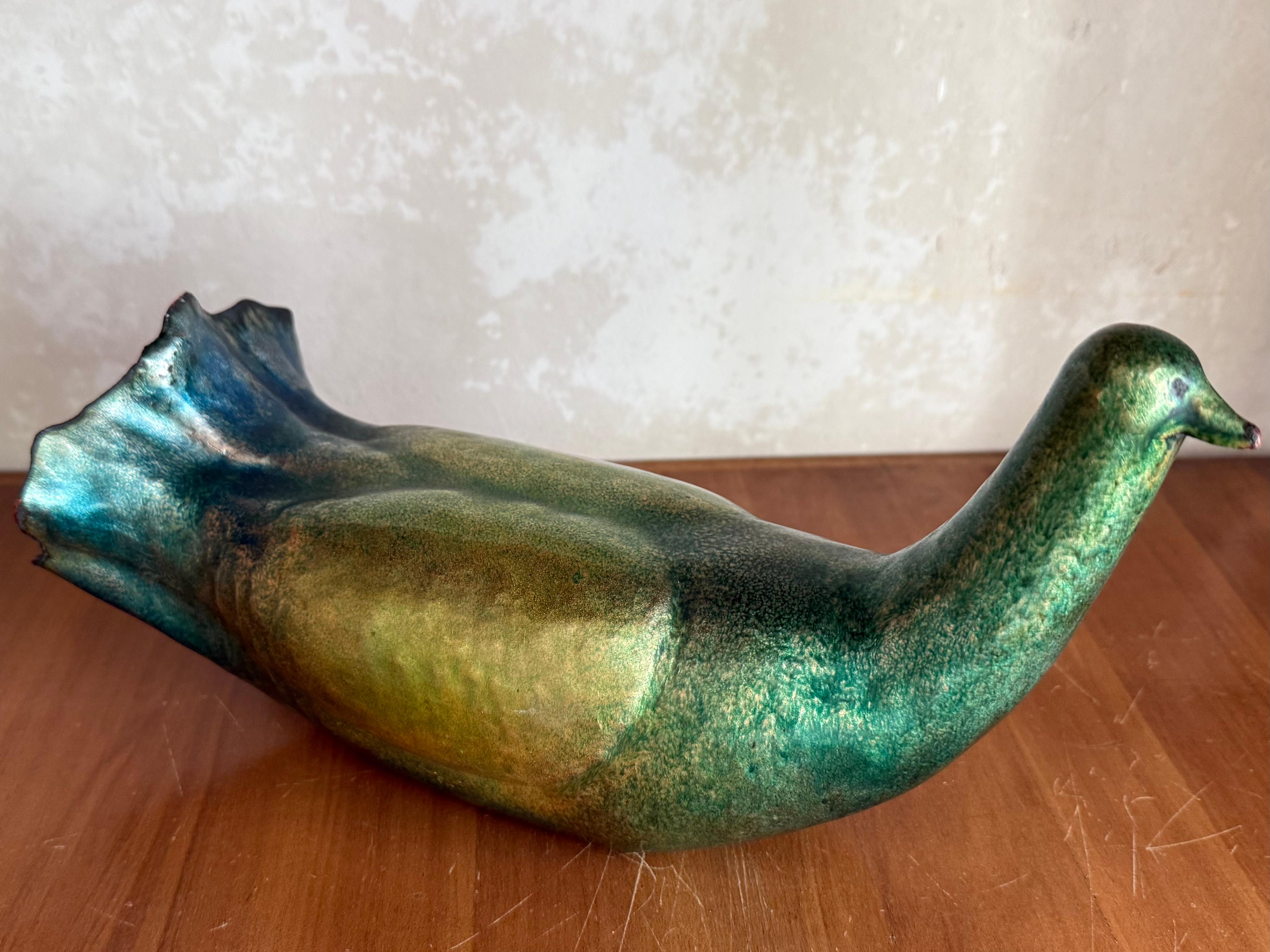 meravigliosa e rara scultura di colomba de poli. incredibile lavoro di smaltatura.