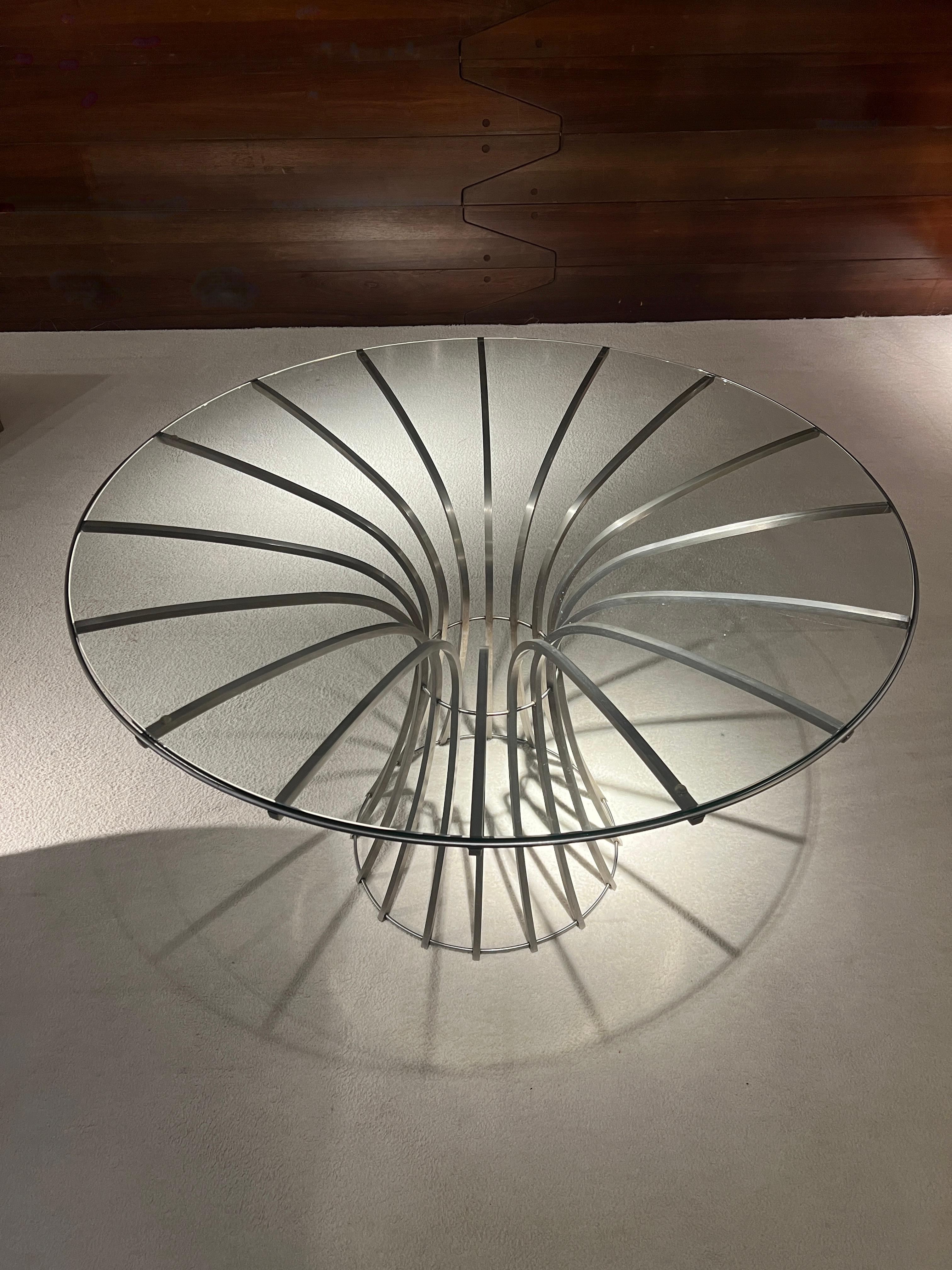 Wonderful and rare Xavier Fréal Stainless Steel Table In Good Condition For Sale In Saint Ouen, FR