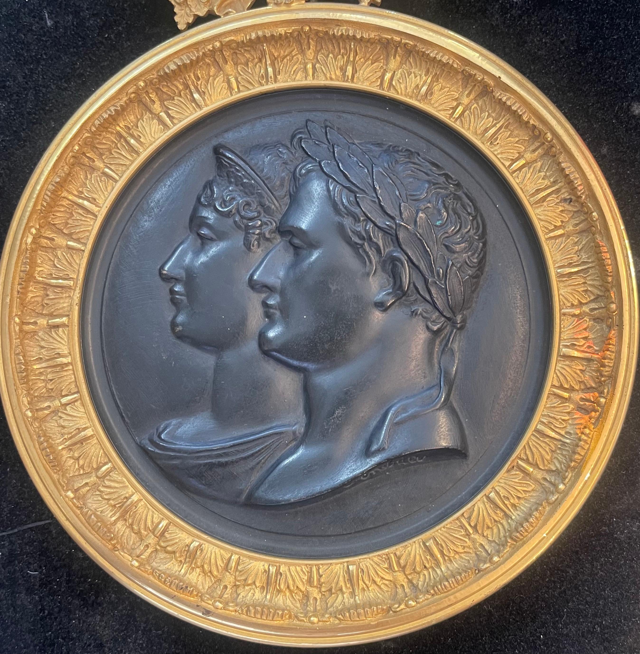 Wonderful 19th Century Bronze Neoclassical Relief Plaque, Jean-Bertrand (1761-1822, French) Of Napoleon and Josephine, signed 
