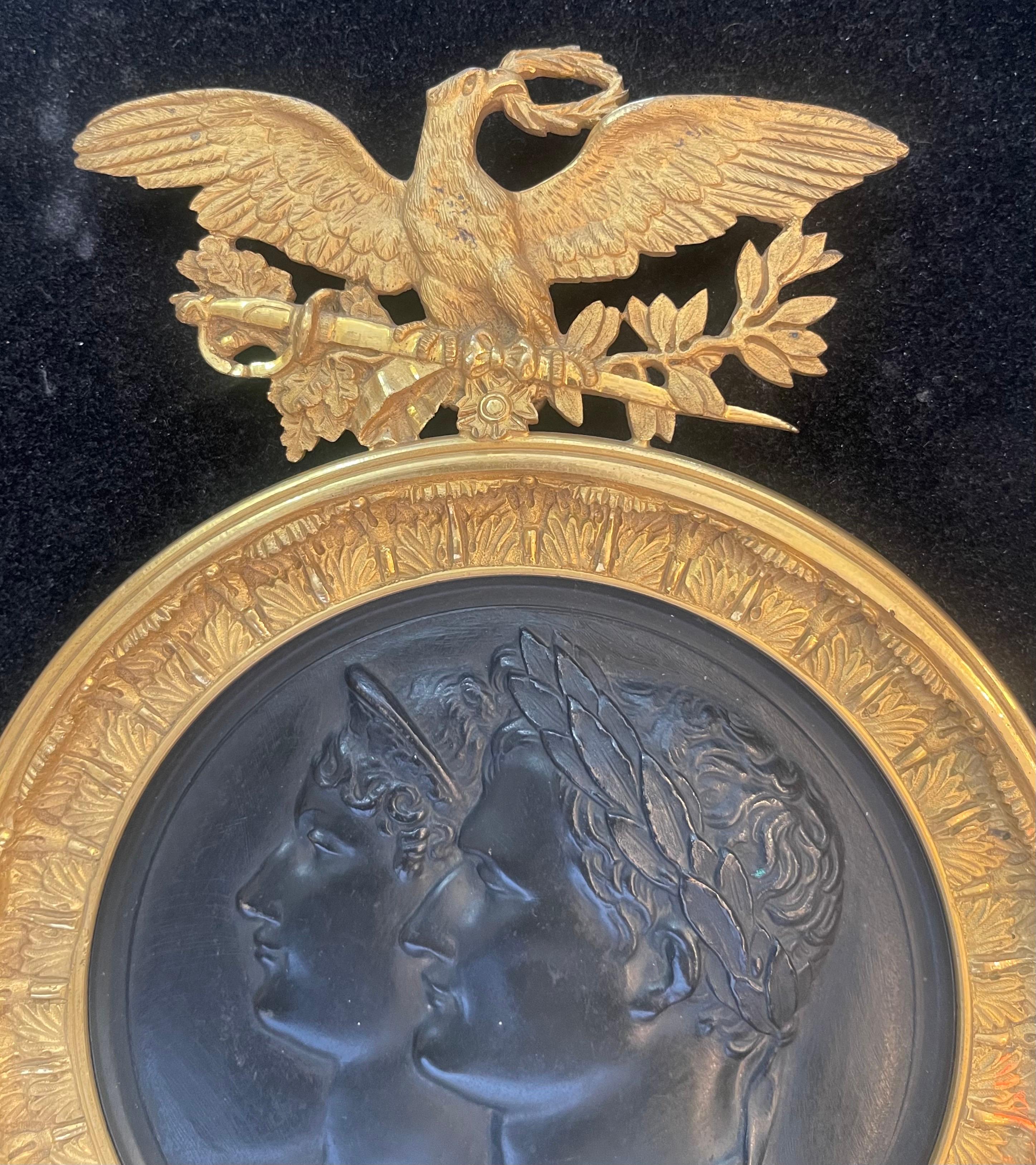 Napoleon III Wonderful Andrieu Jean-Bertrand Bronze Plaque 19C Napoleon Josephine Eagle Frame