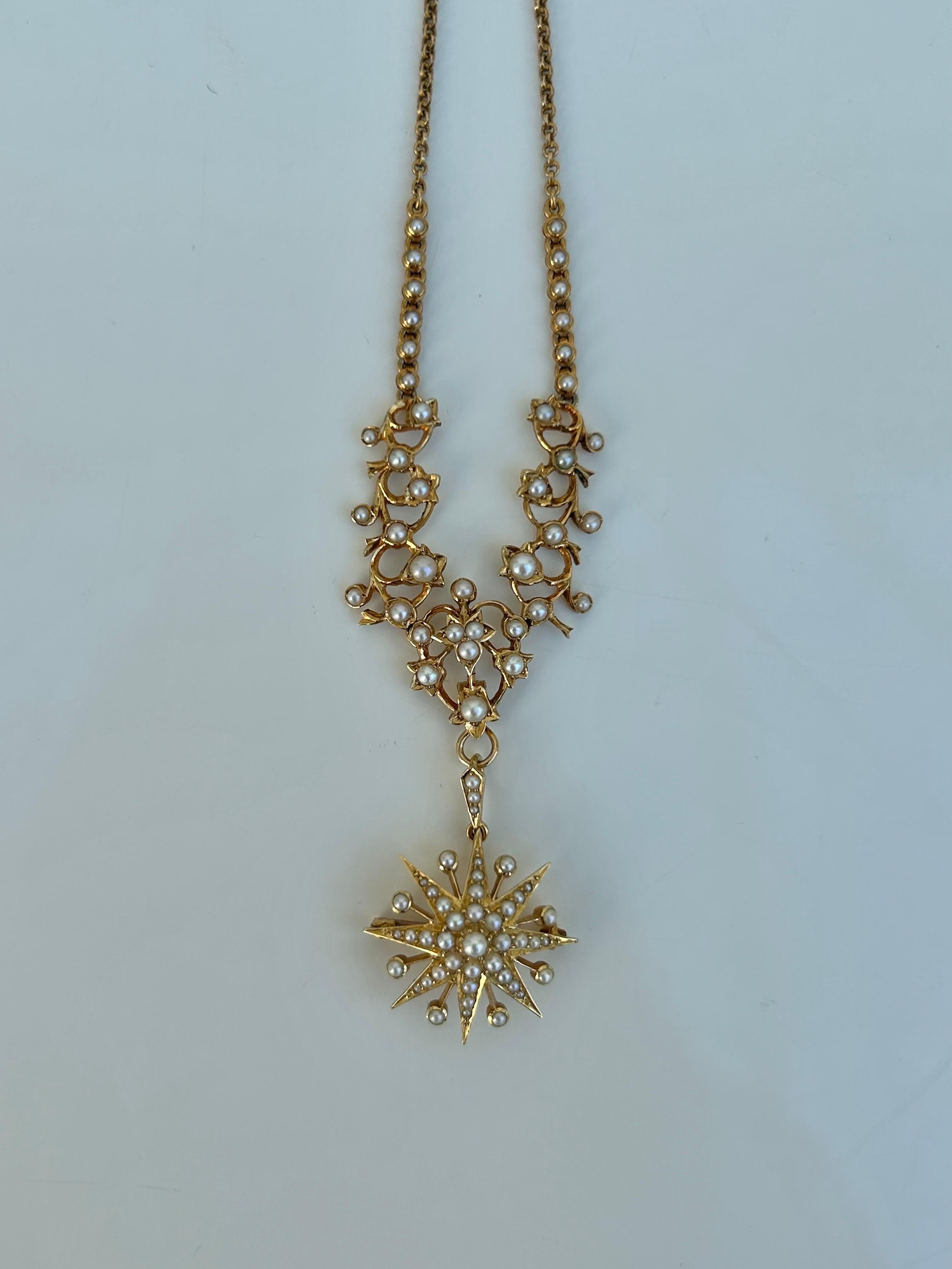 Wonderful Antique 15ct Yellow Gold Pearl Necklace For Sale 4