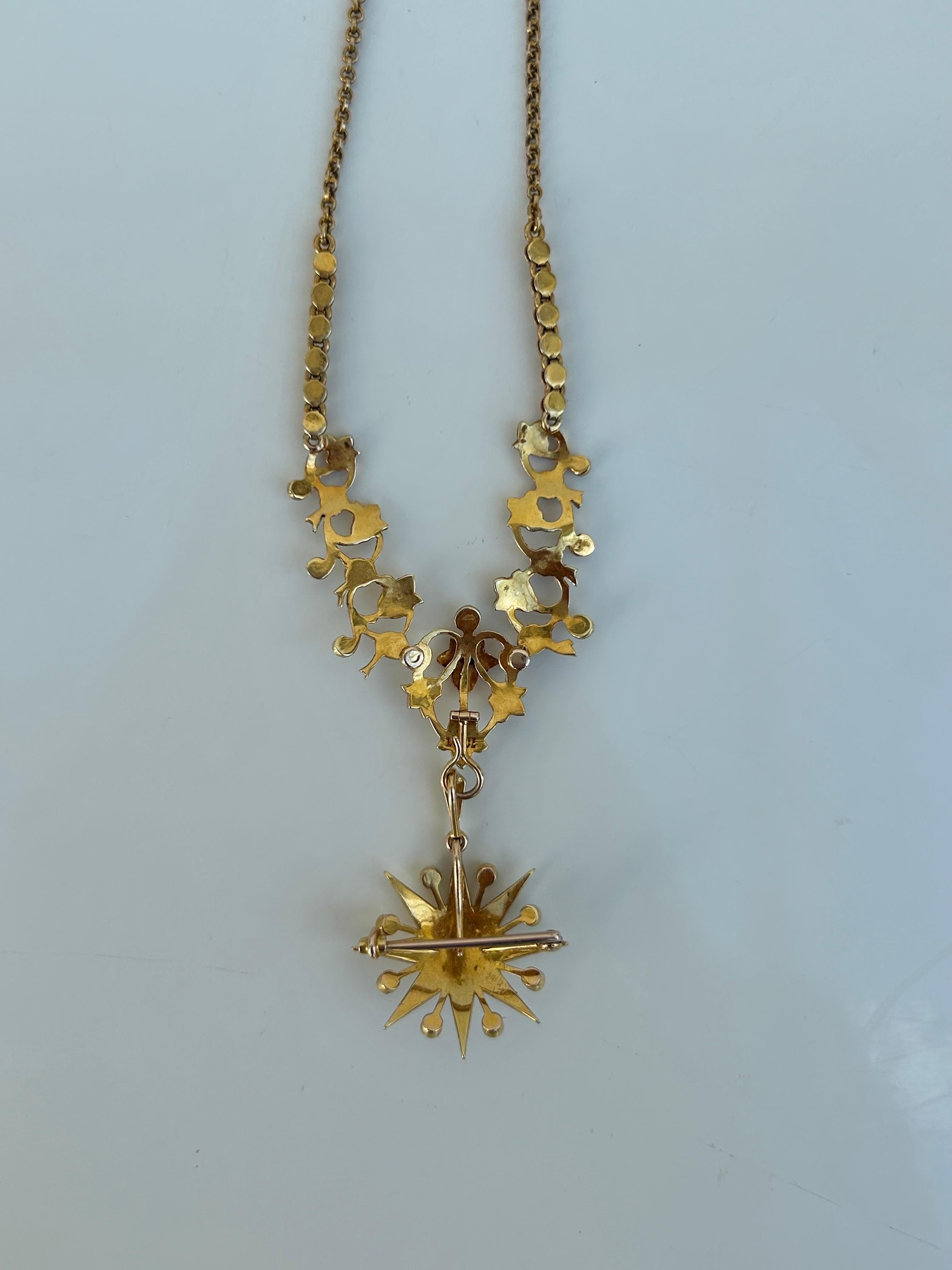 Wonderful Antique 15ct Yellow Gold Pearl Necklace For Sale 2