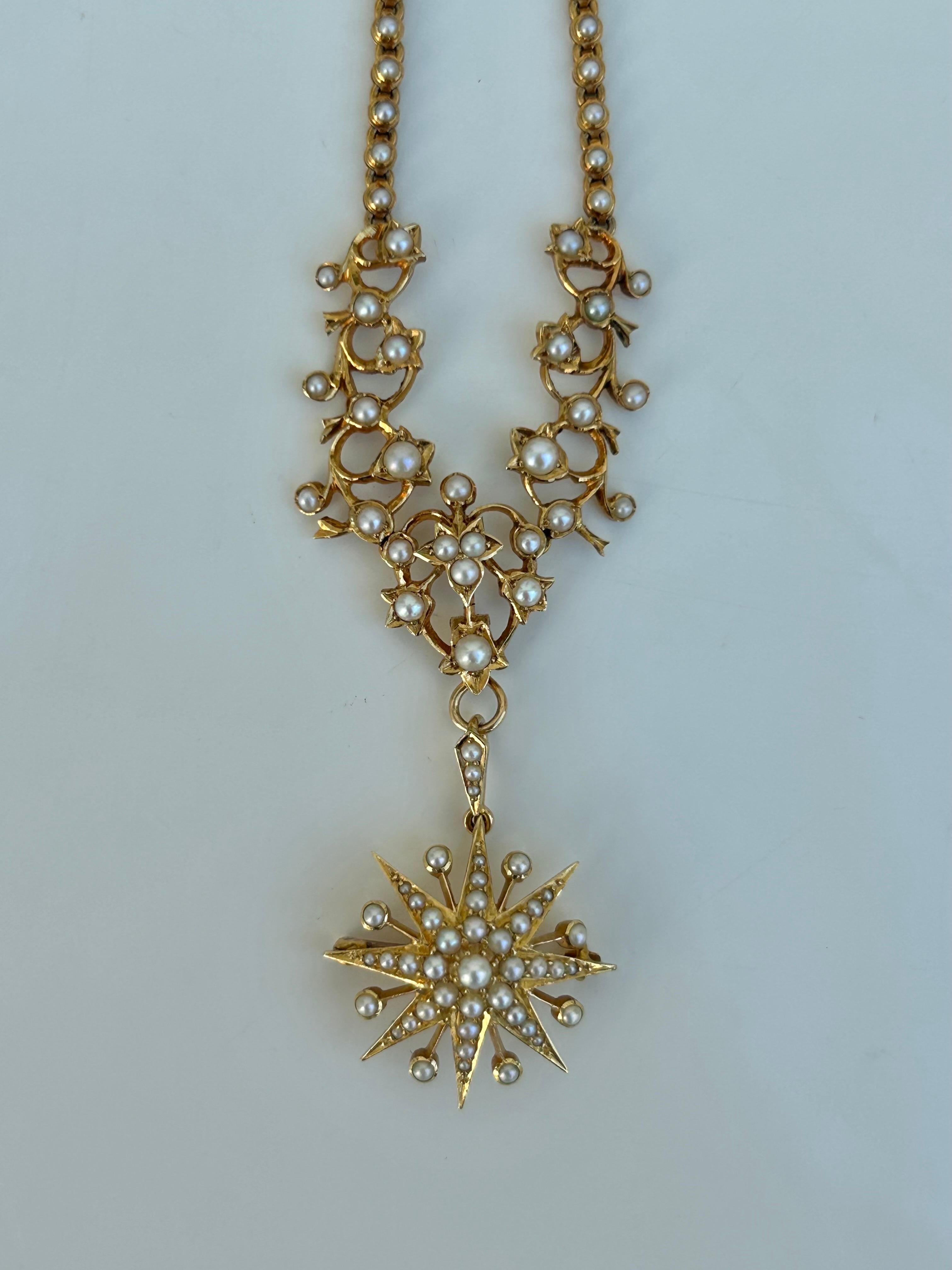 Wonderful Antique 15ct Yellow Gold Pearl Necklace For Sale 3
