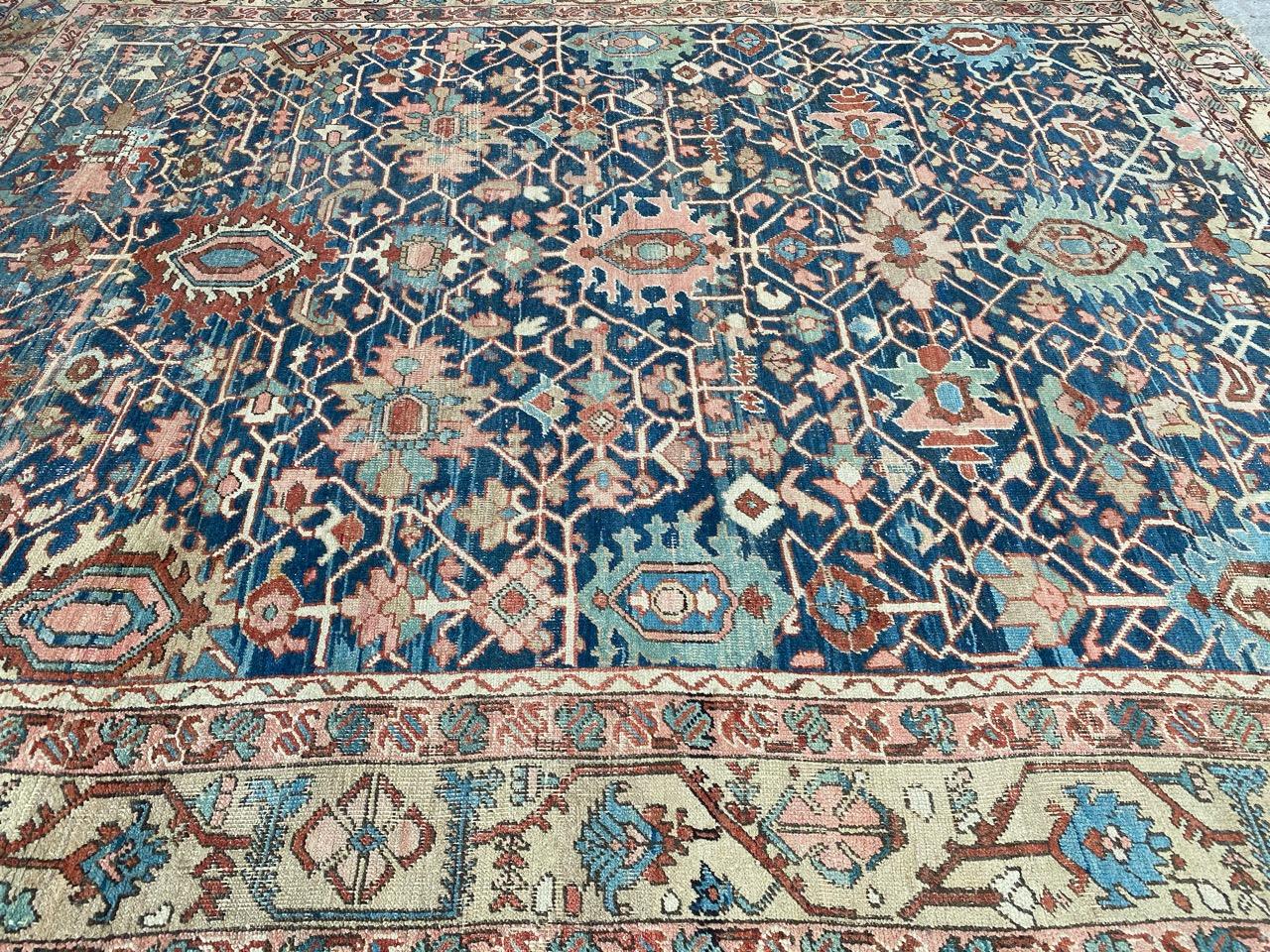 Hand-Knotted Wonderful Antique 19th Century Heriz Rug For Sale