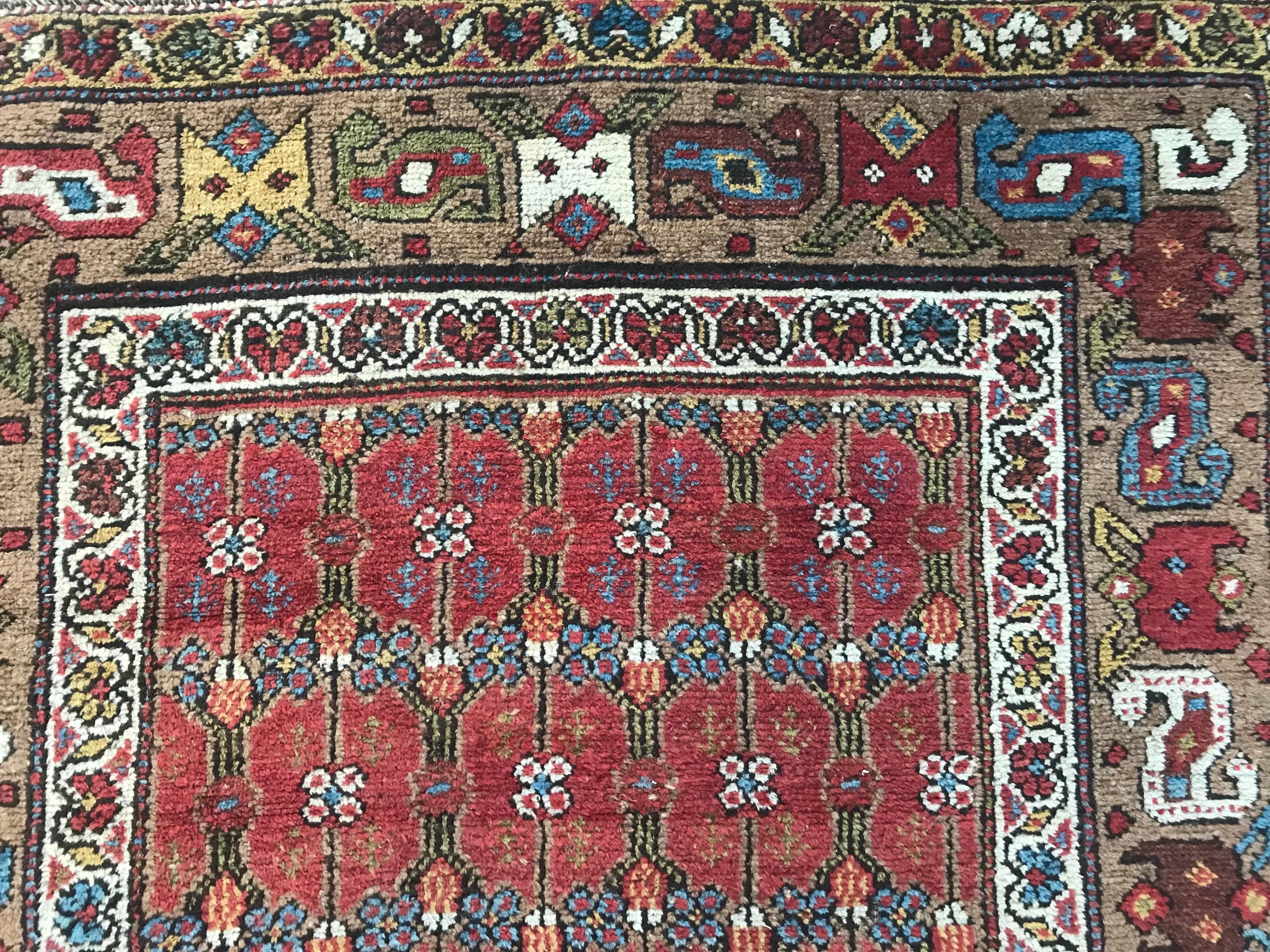Hand-Knotted Wonderful Antique 19th Century Long Kurdish Rug For Sale