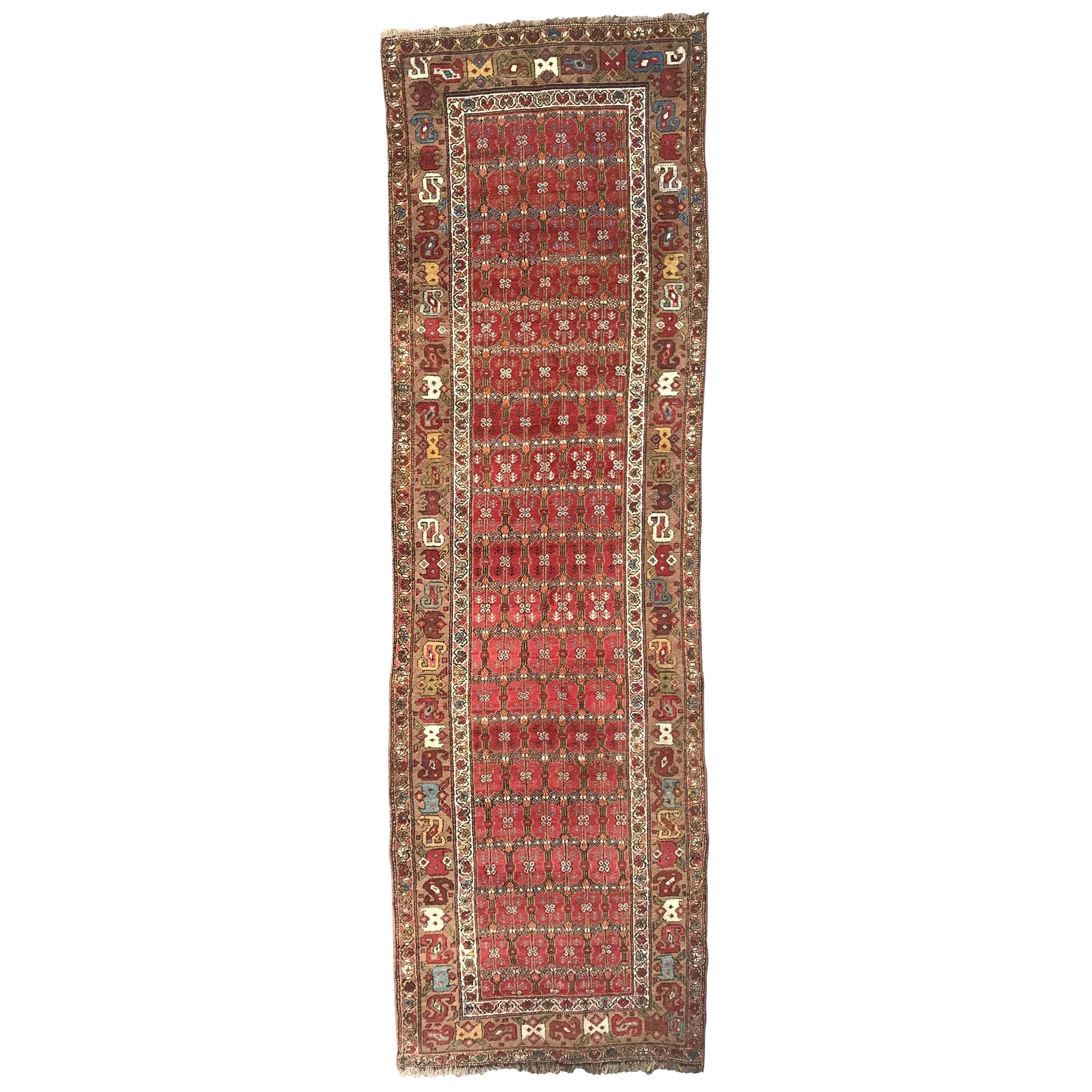 Wonderful Antique 19th Century Long Kurdish Rug For Sale