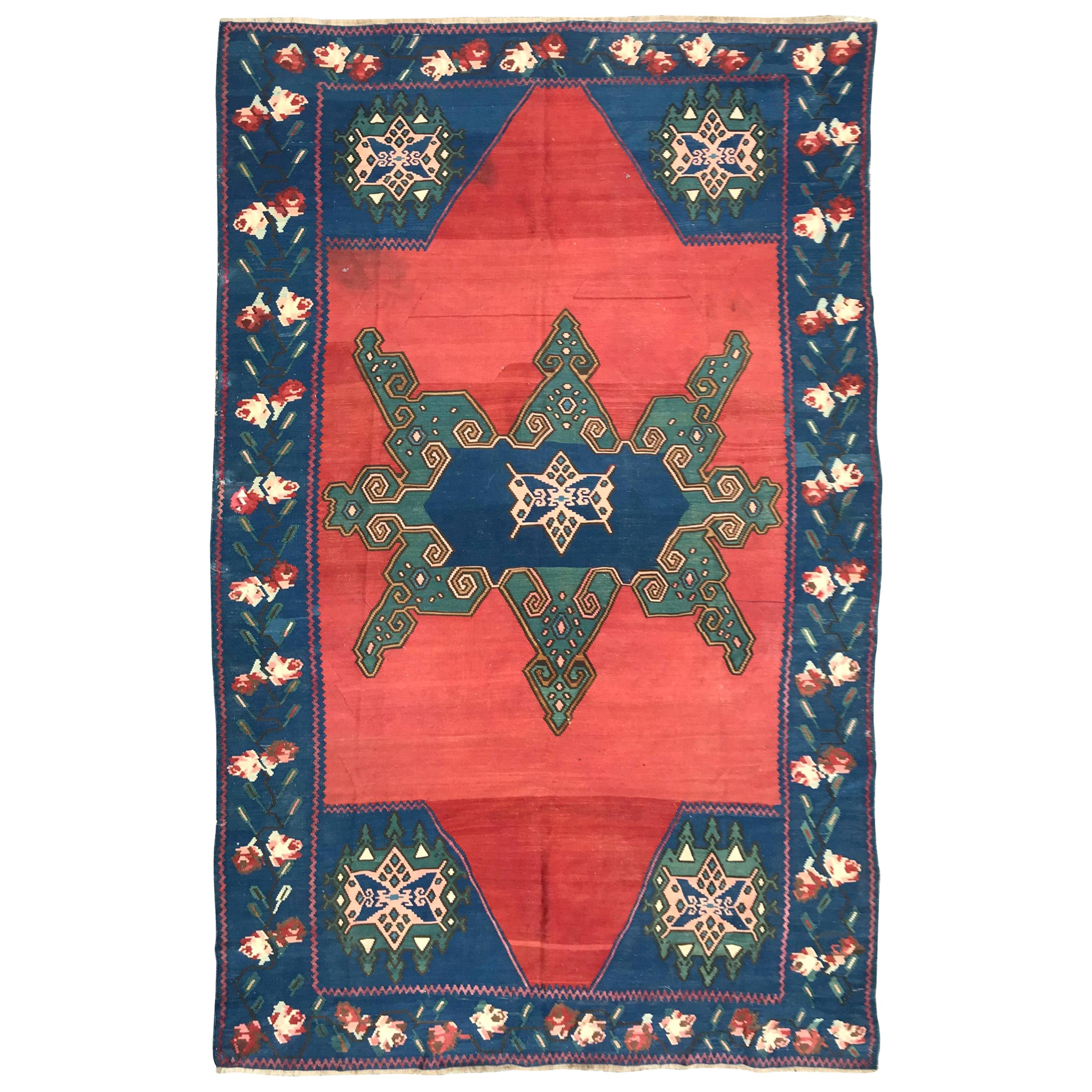 Wonderful Antique Armenian Karabagh Flat Rug Kilim For Sale