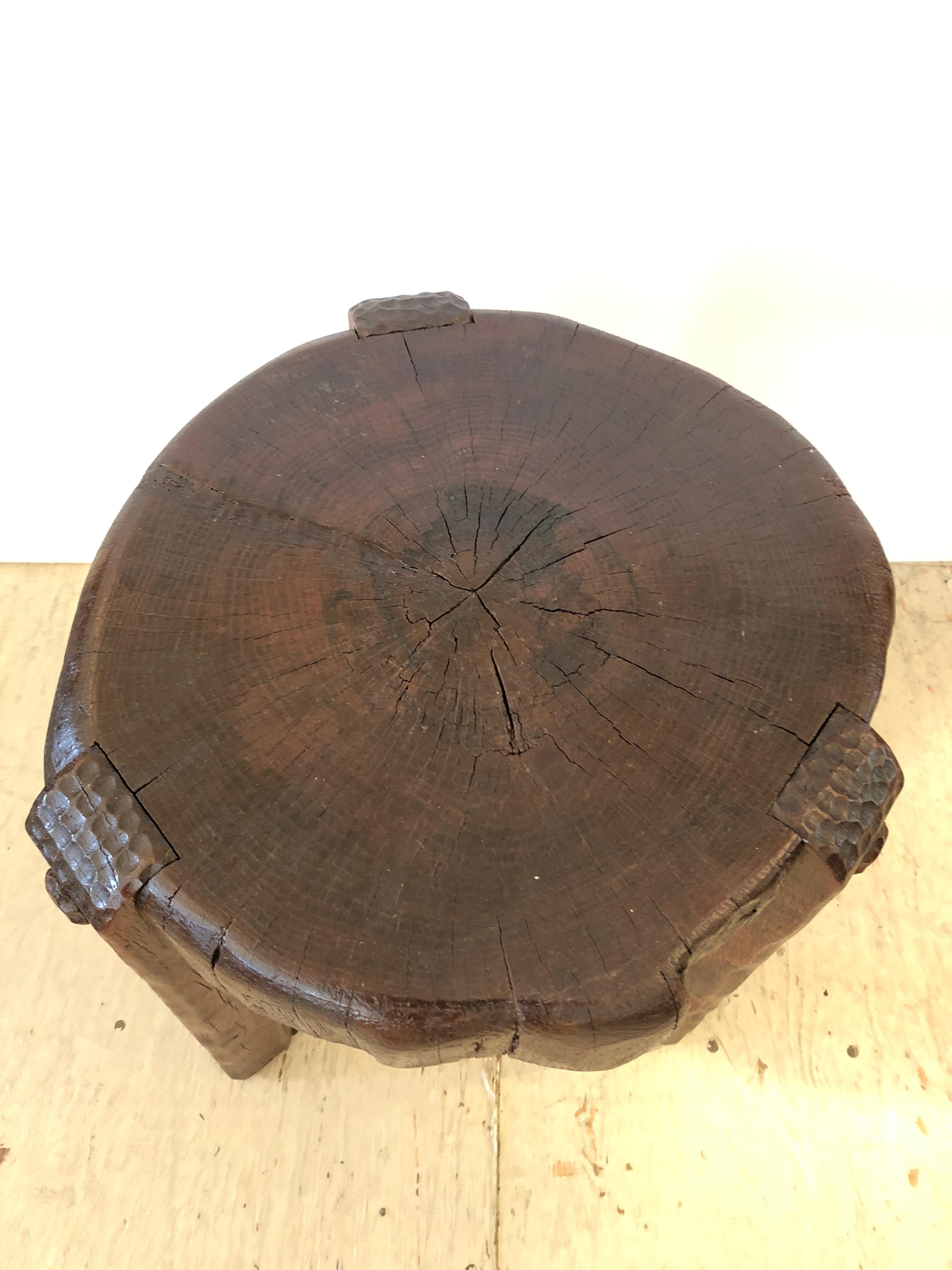 Arts and Crafts Wonderful Antique Arts & Crafts Rustic Slab Top Round Drinks Table End Table