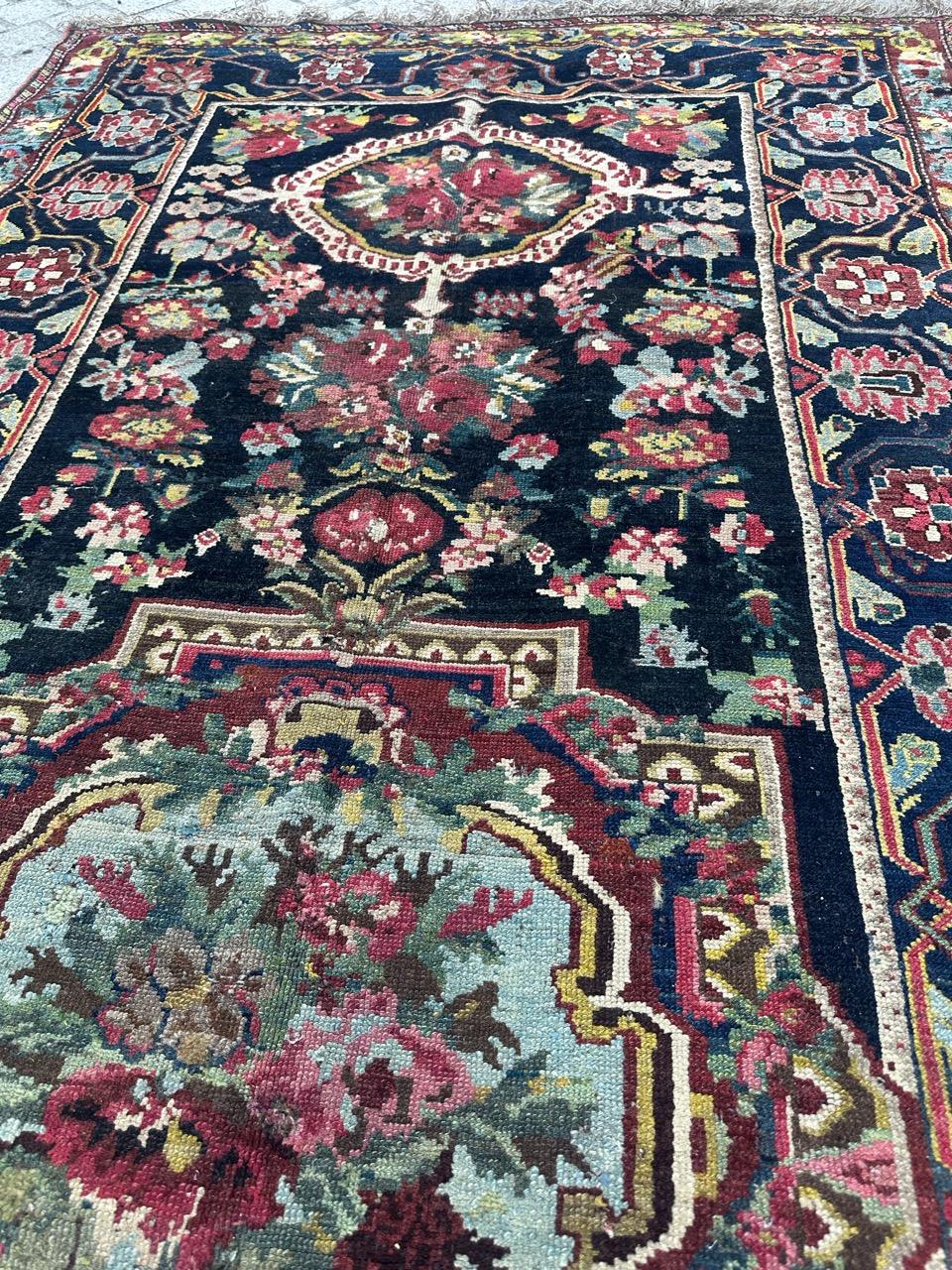 Wonderful antique Bakhtiar floral Savonnerie design rug For Sale 7