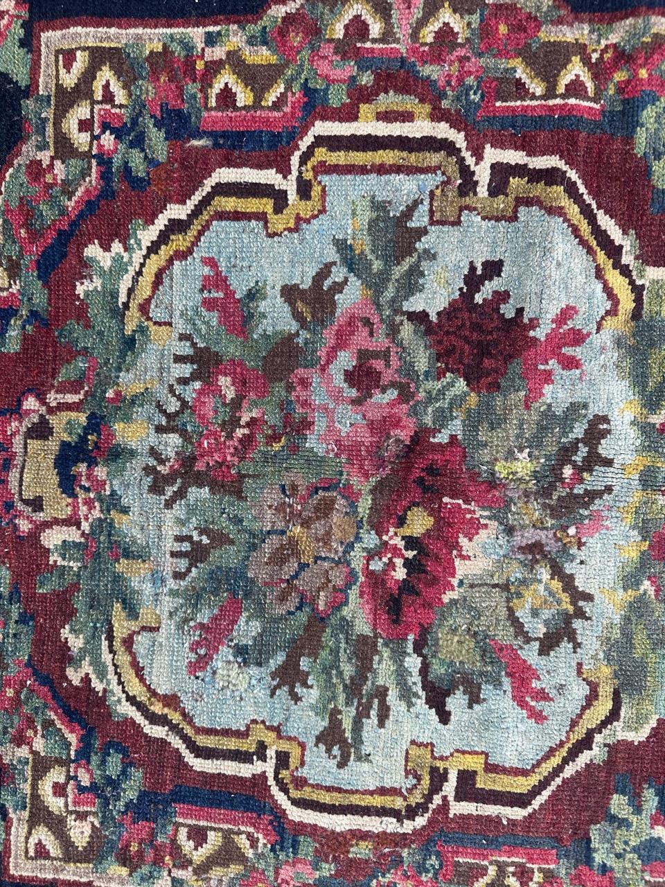 Wool Wonderful antique Bakhtiar floral Savonnerie design rug For Sale