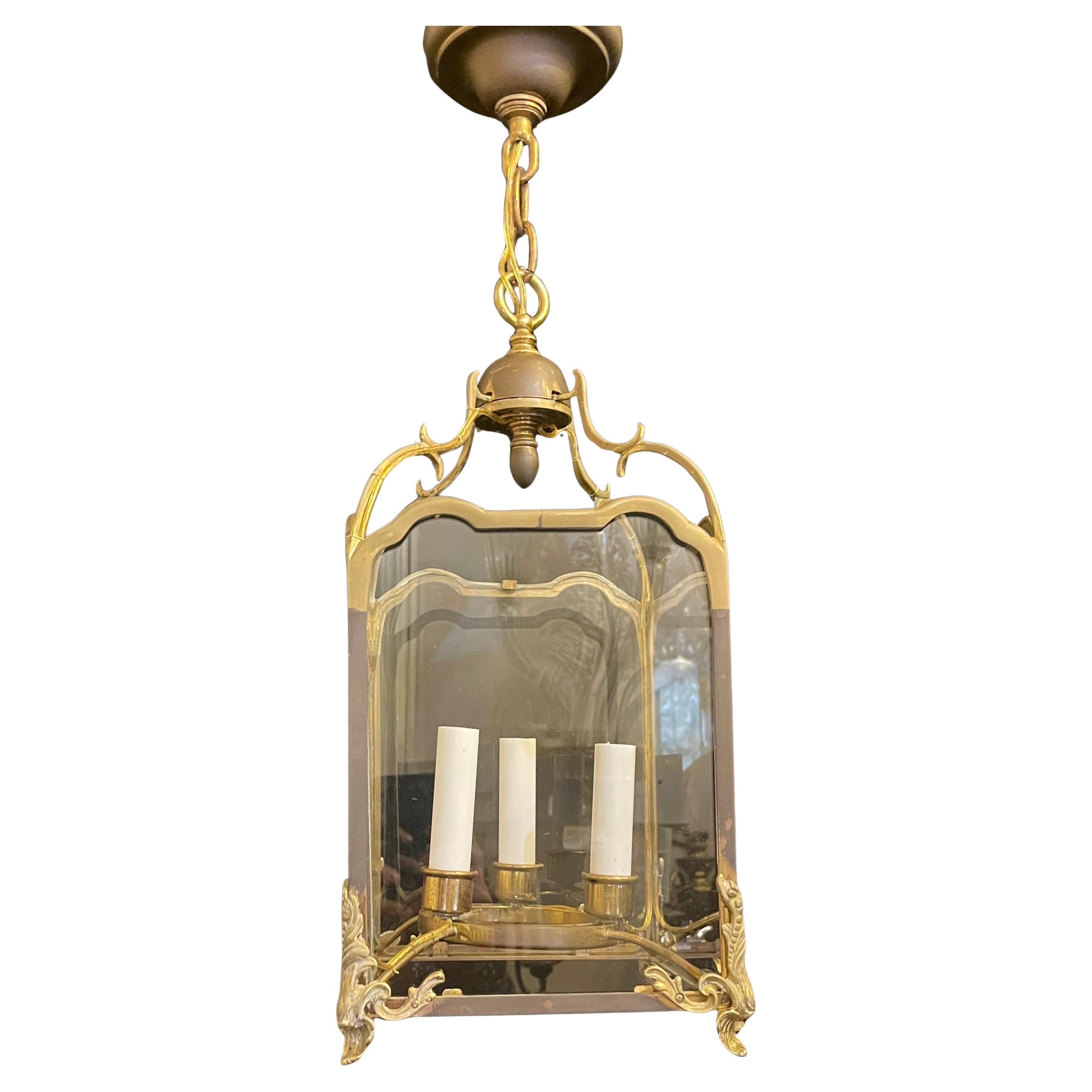 Wunderschöne antike Messing Filigran Vaughan Quadrat Glas Laterne Pendelleuchte