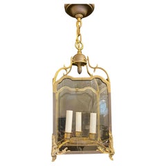 Wonderful Antique Brass Filigree Vaughan Square Glass Lantern Pendent Fixture