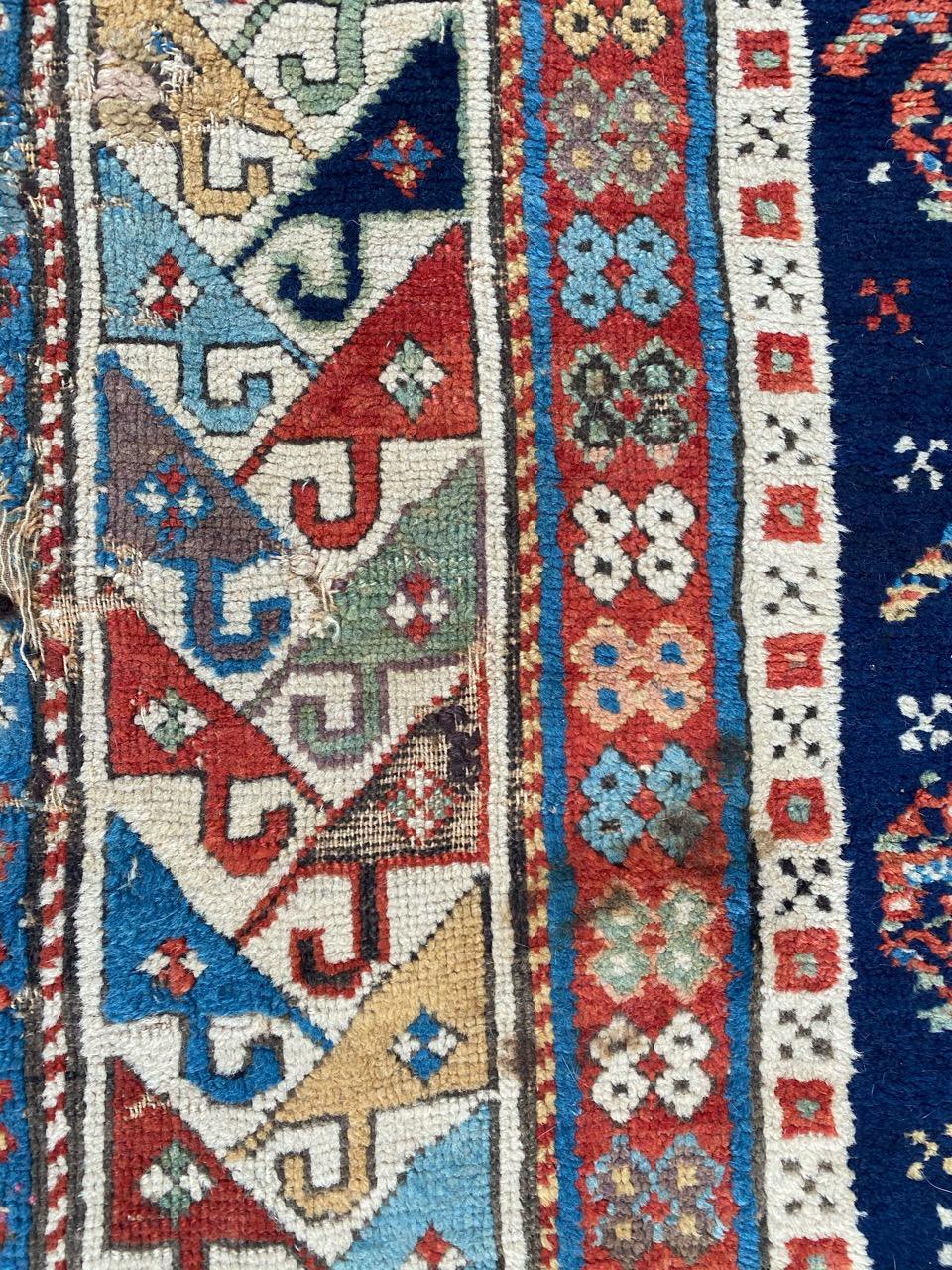 Wonderful Antique Caucasian Kazak Rug In Fair Condition In Saint Ouen, FR