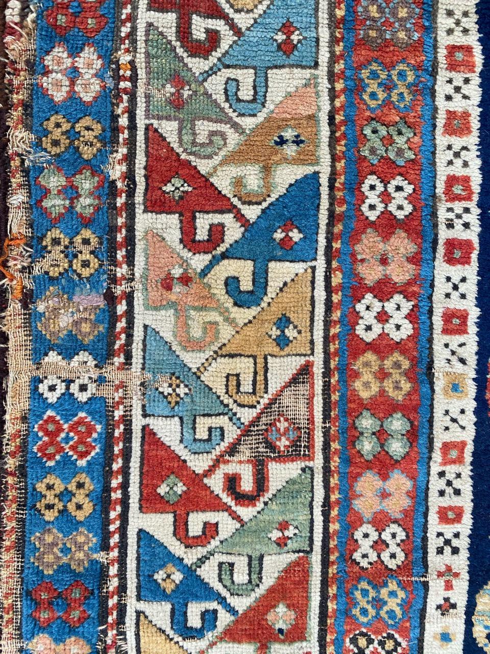 Bobyrug’s Wonderful Antique Caucasian Kazak Rug In Fair Condition In Saint Ouen, FR