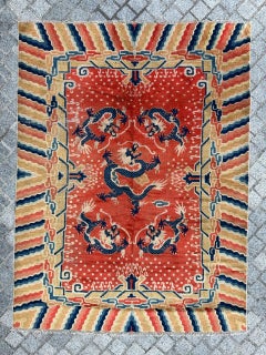 Bobyrug’s Wonderful antique Chinese dragon design rug
