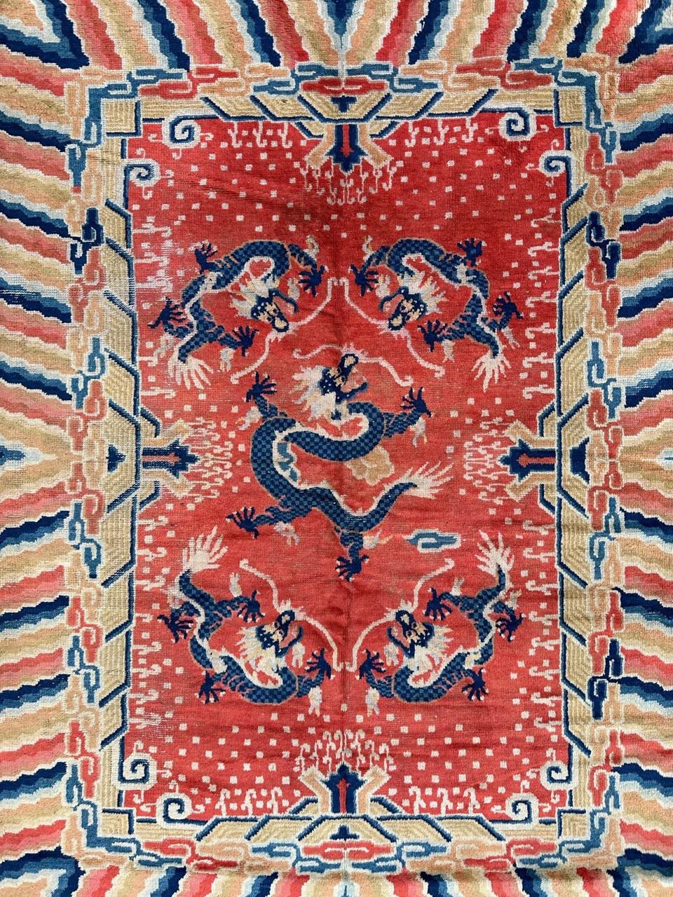 Chinoiserie Bobyrug’s Wonderful antique Chinese dragon design rug  For Sale
