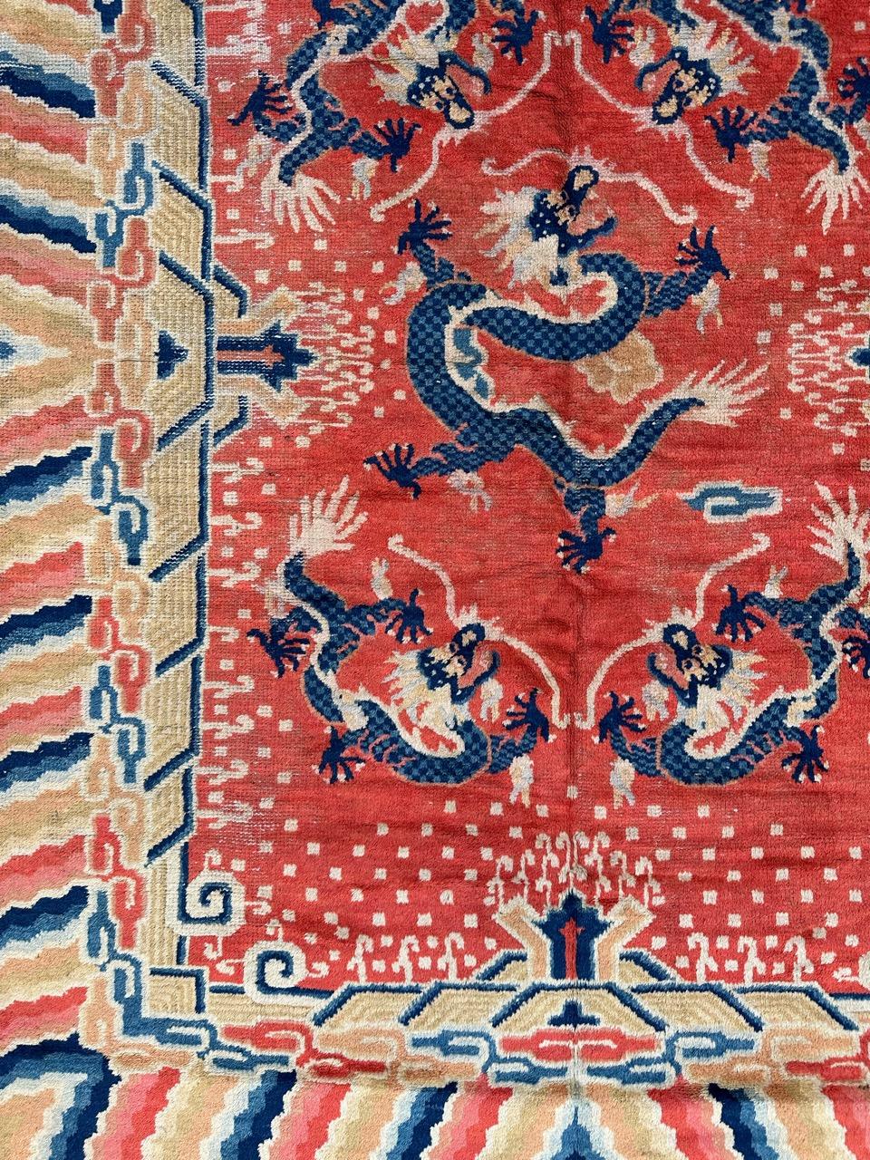 Hand-Knotted Bobyrug’s Wonderful antique Chinese dragon design rug  For Sale