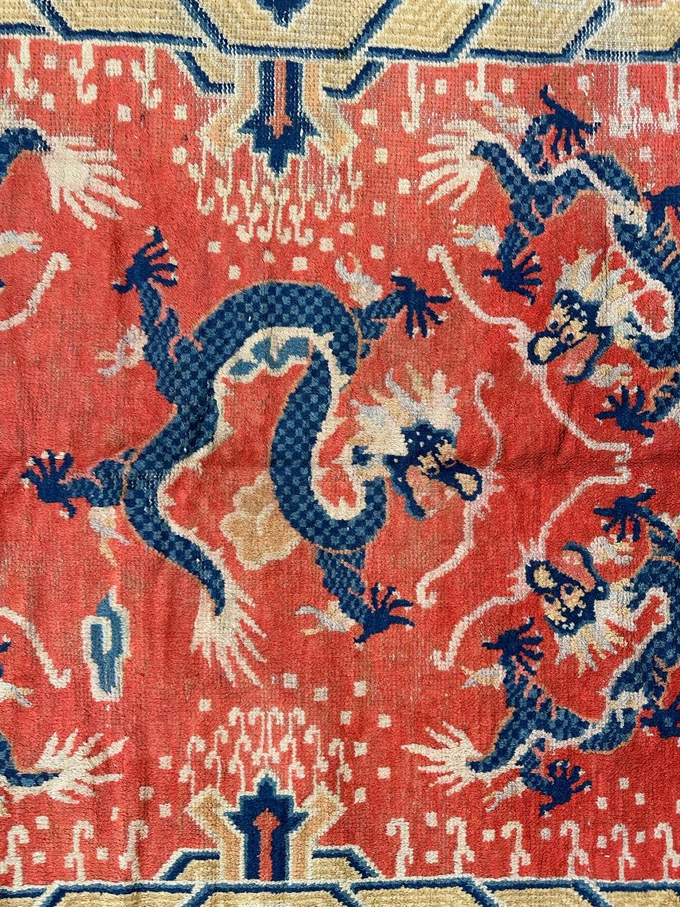 Wool Bobyrug’s Wonderful antique Chinese dragon design rug  For Sale