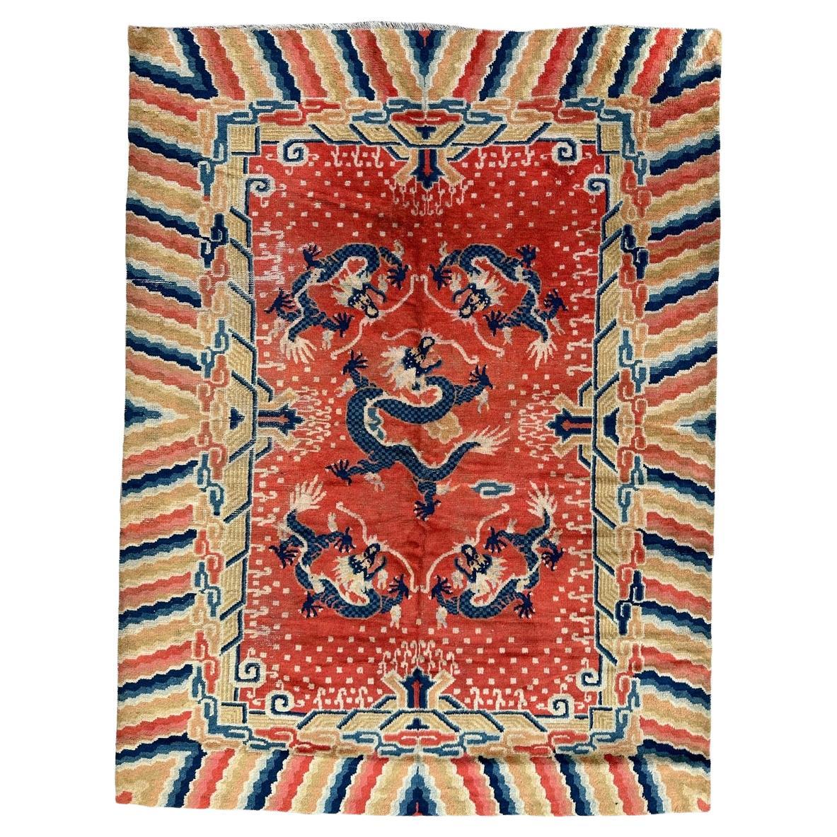 Bobyrug’s Wonderful antique Chinese dragon design rug  For Sale