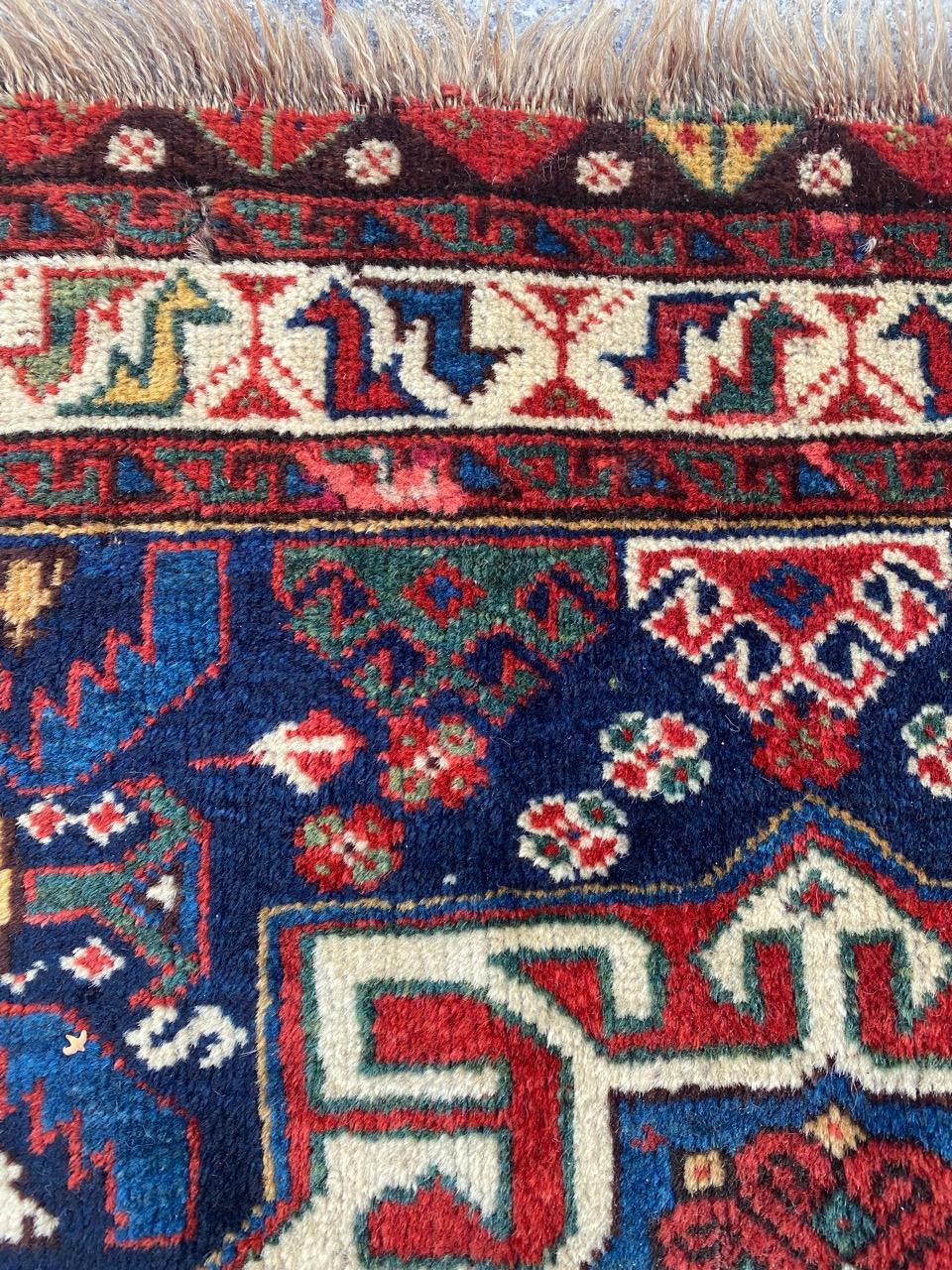 Tribal Bobyrug’s Wonderful Antique Distressed Ghashghai Bag Face Rug For Sale
