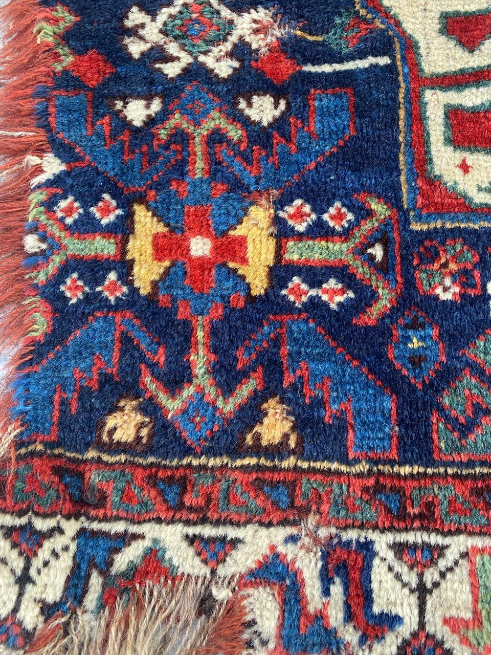 Hand-Knotted Bobyrug’s Wonderful Antique Distressed Ghashghai Bag Face Rug For Sale