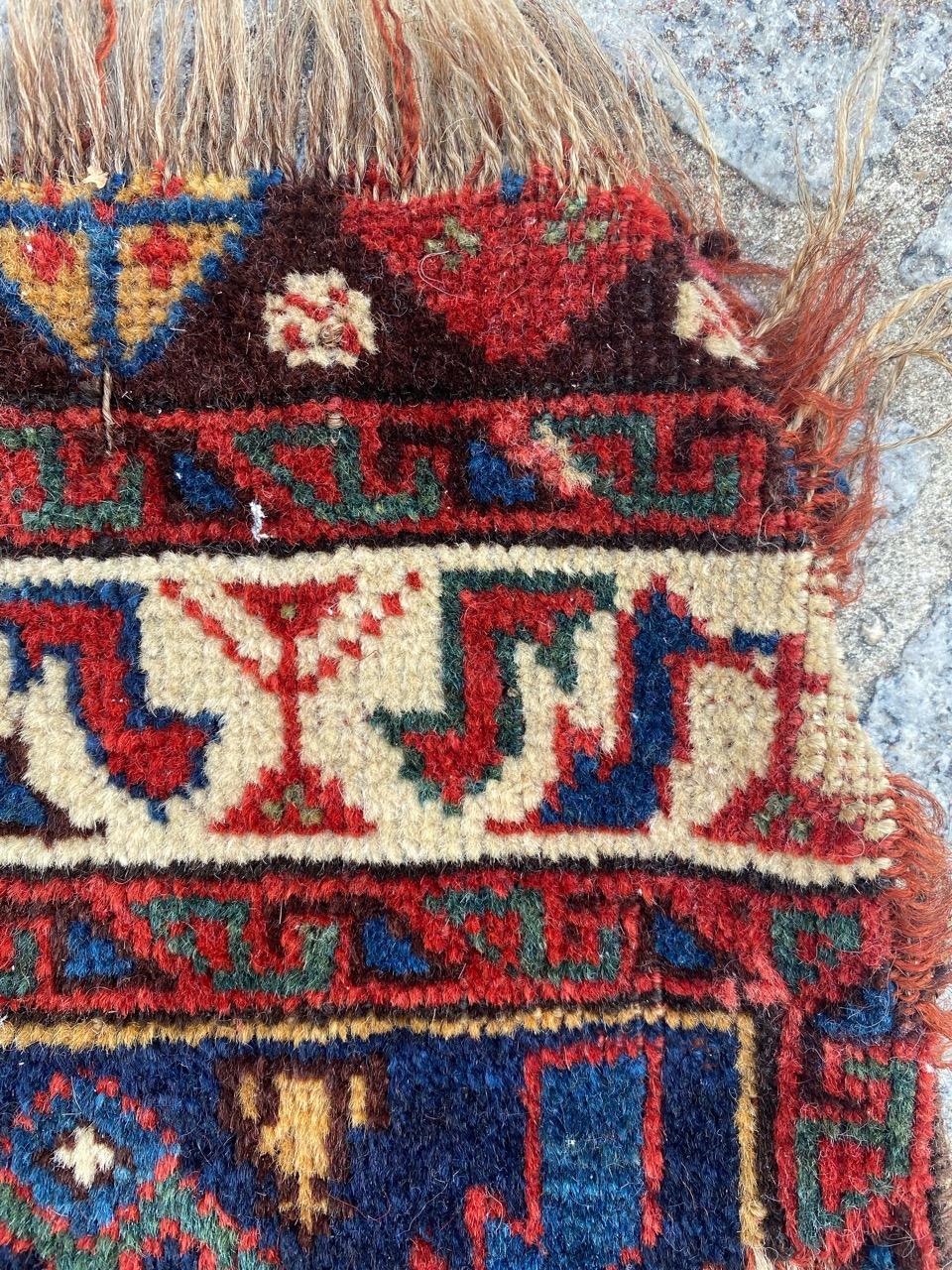 Wool Bobyrug’s Wonderful Antique Distressed Ghashghai Bag Face Rug For Sale