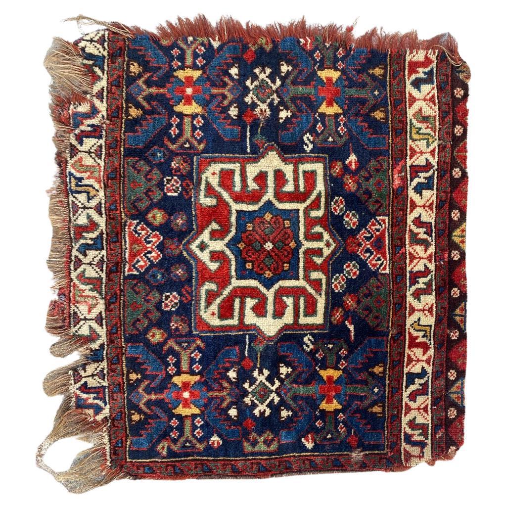 Bobyrug’s Wonderful Antique Distressed Ghashghai Bag Face Rug For Sale