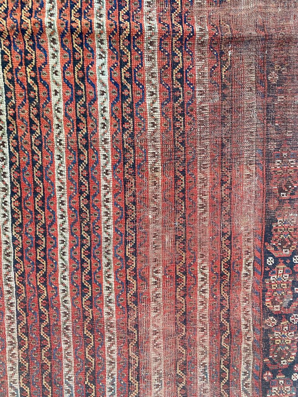 Wool Bobyrug’s Wonderful Antique Distressed Ghashghai Rug For Sale
