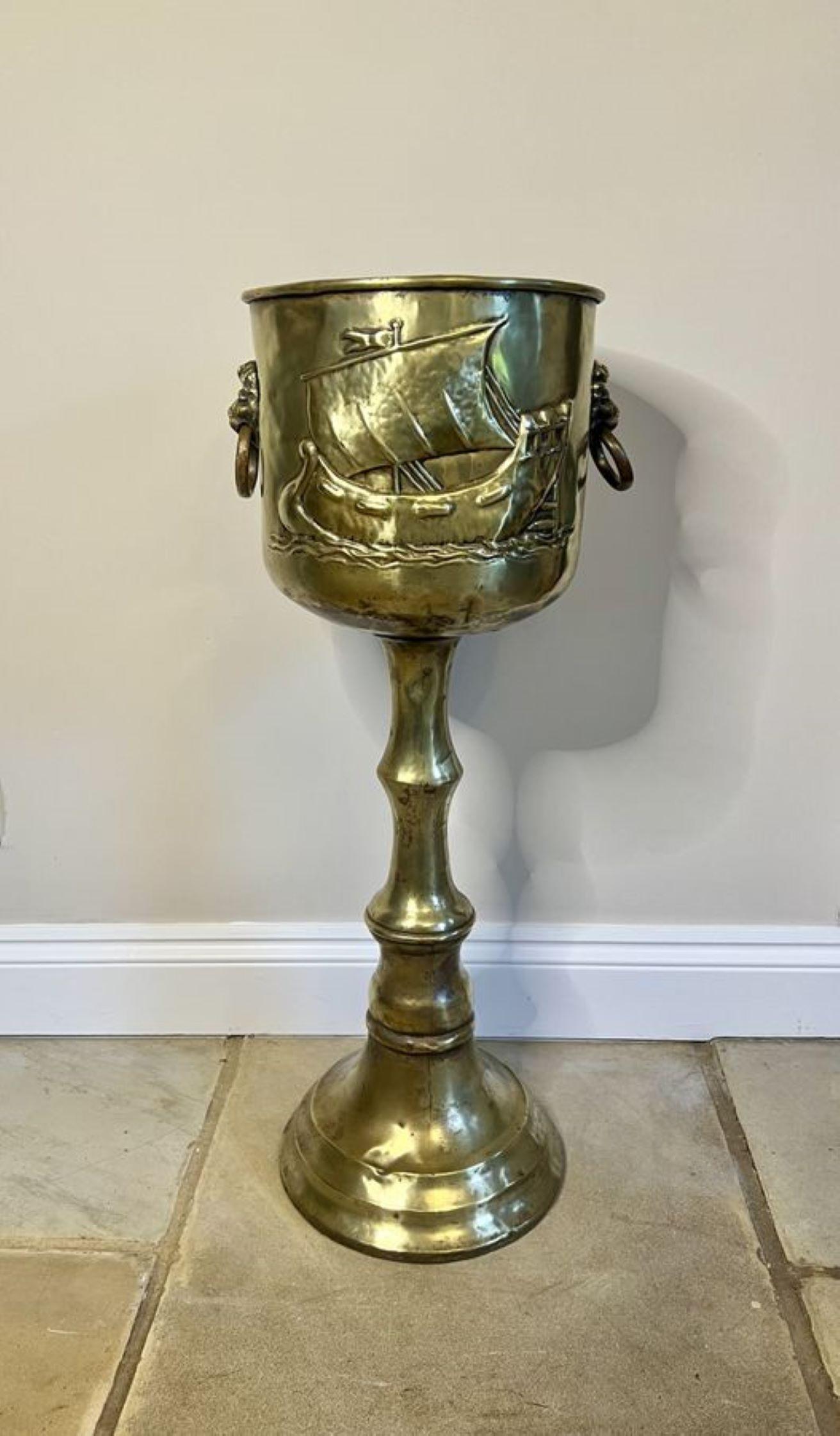 20th Century Wonderful antique Edwardian Dutch brass champagne bucket on a stand 