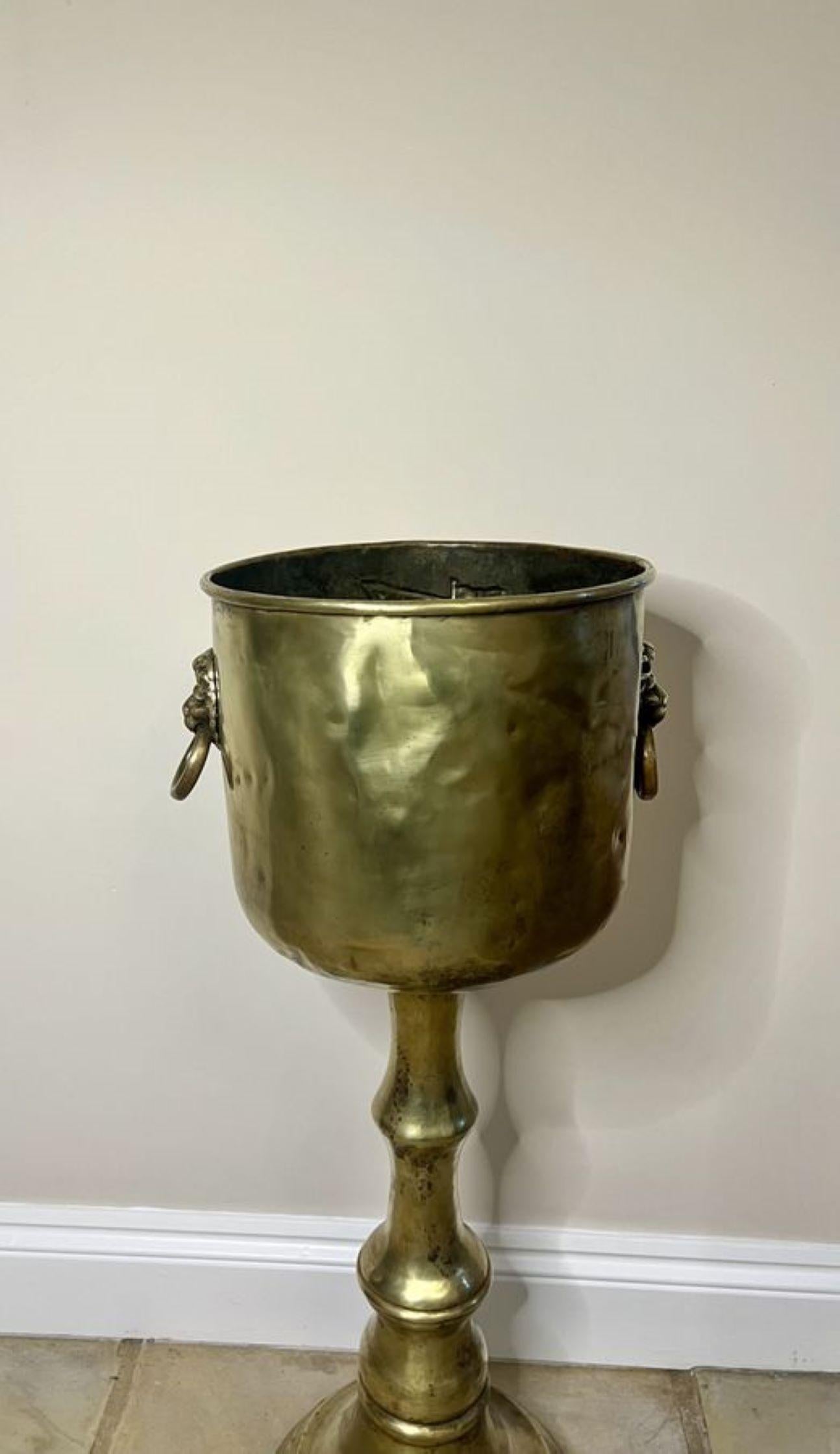 Brass Wonderful antique Edwardian Dutch brass champagne bucket on a stand 