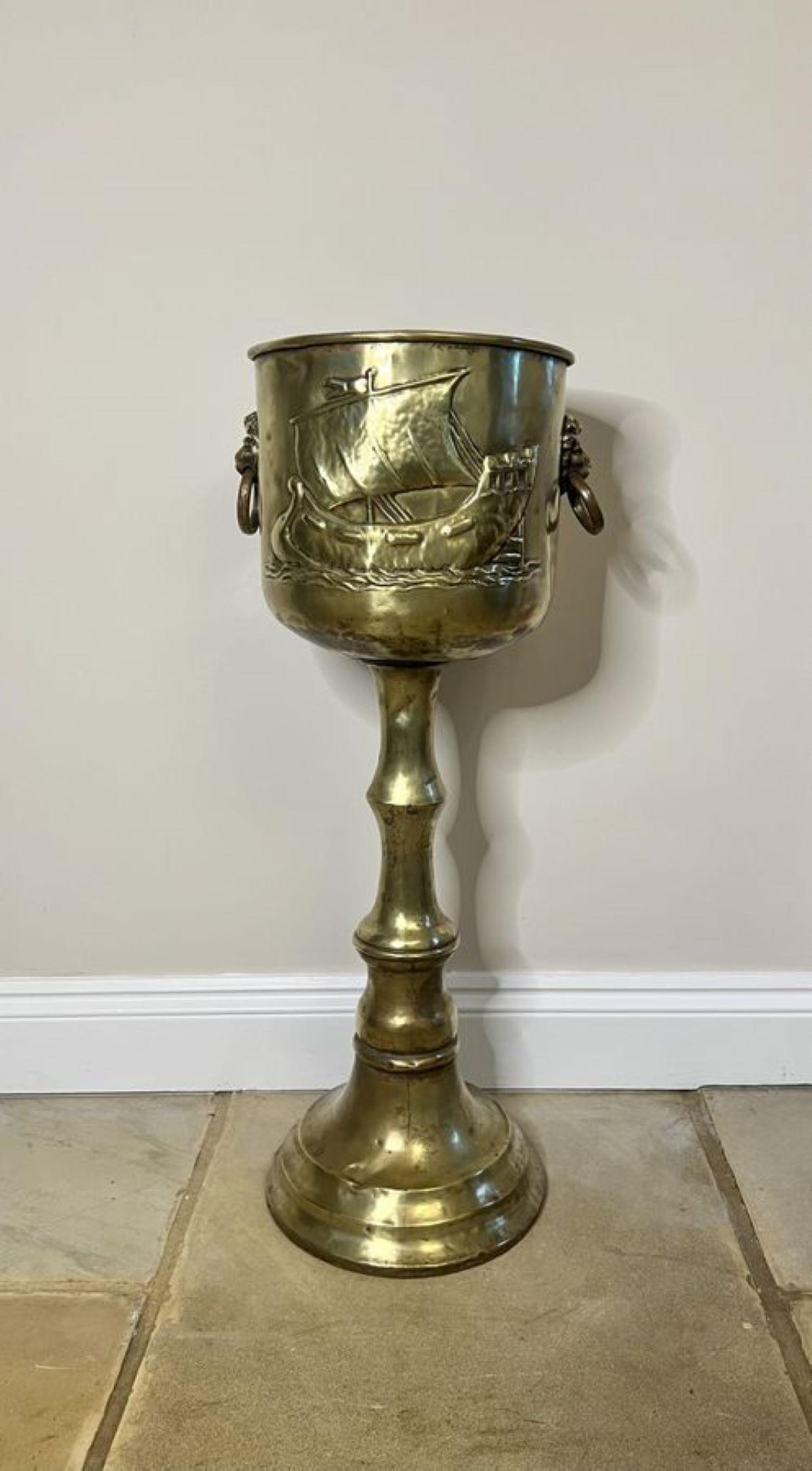 Wonderful antique Edwardian Dutch brass champagne bucket on a stand  1
