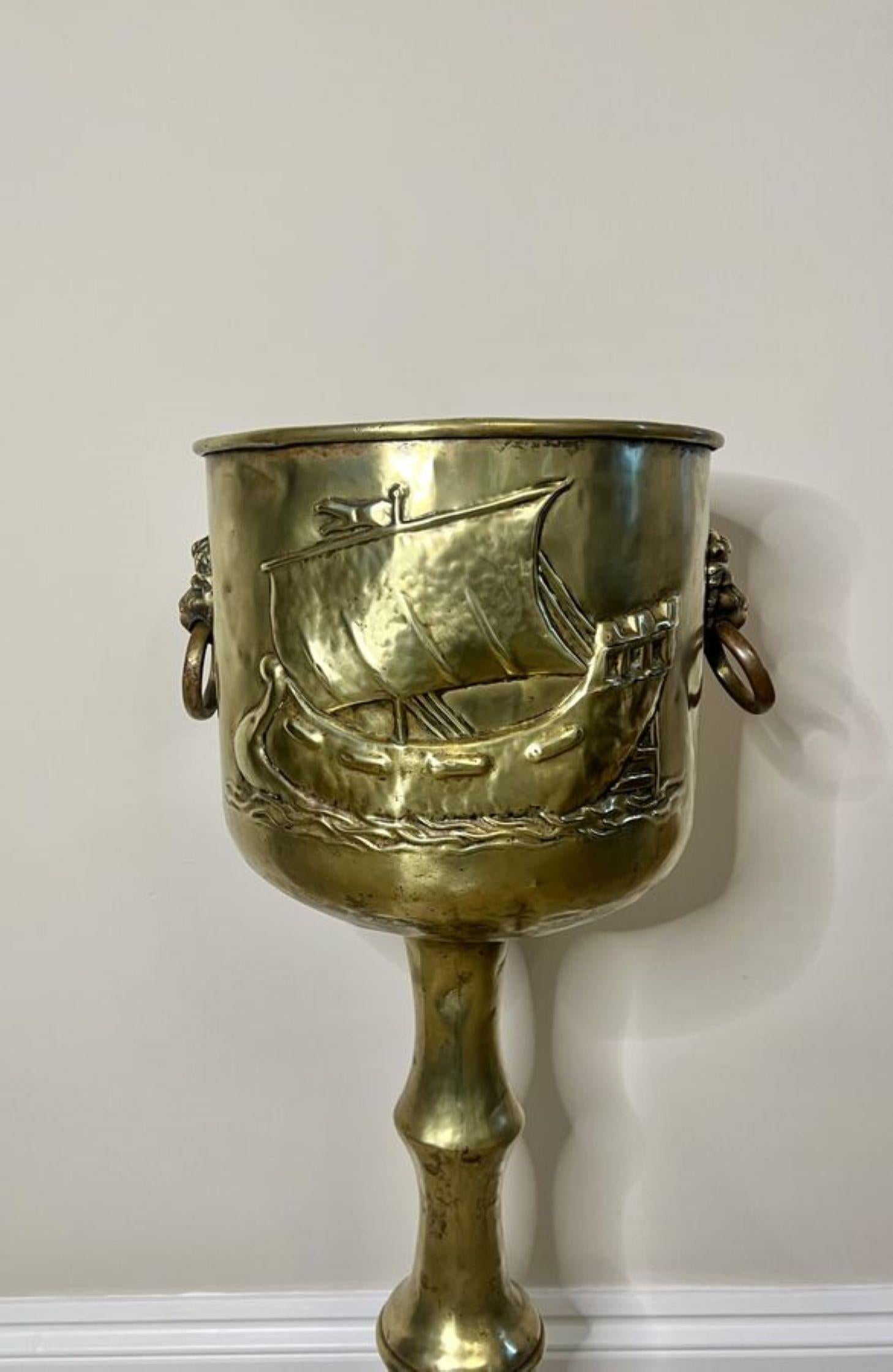 Wonderful antique Edwardian Dutch brass champagne bucket on a stand  2