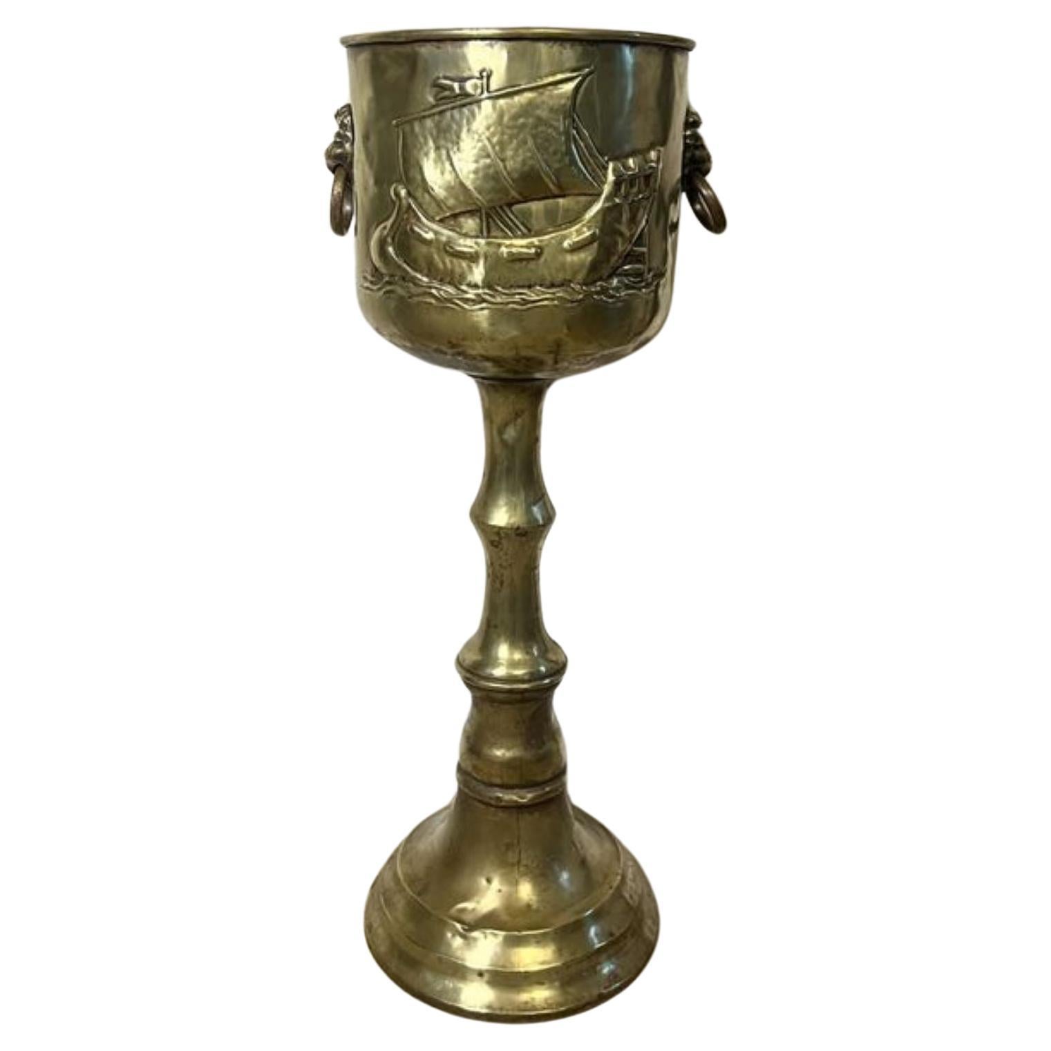 Wonderful antique Edwardian Dutch brass champagne bucket on a stand 