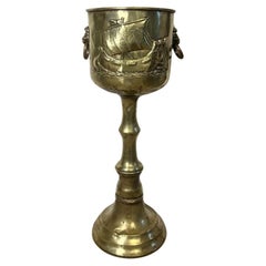 Wonderful antique Edwardian Dutch brass champagne bucket on a stand 