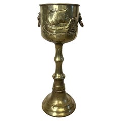 Wonderful antique Edwardian Dutch brass champagne bucket on a stand