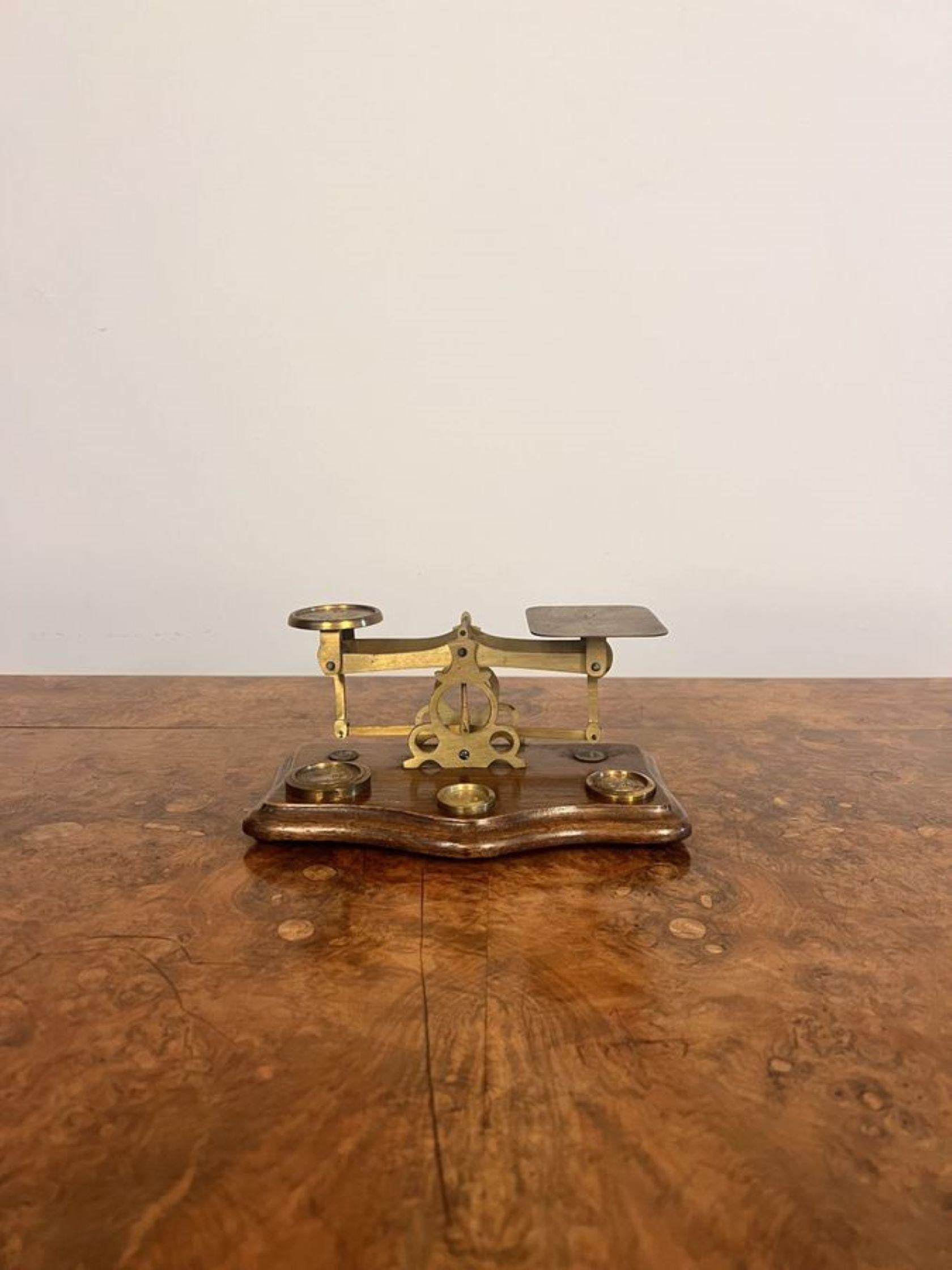 Brass Wonderful antique Edwardian postal scales and weights  For Sale