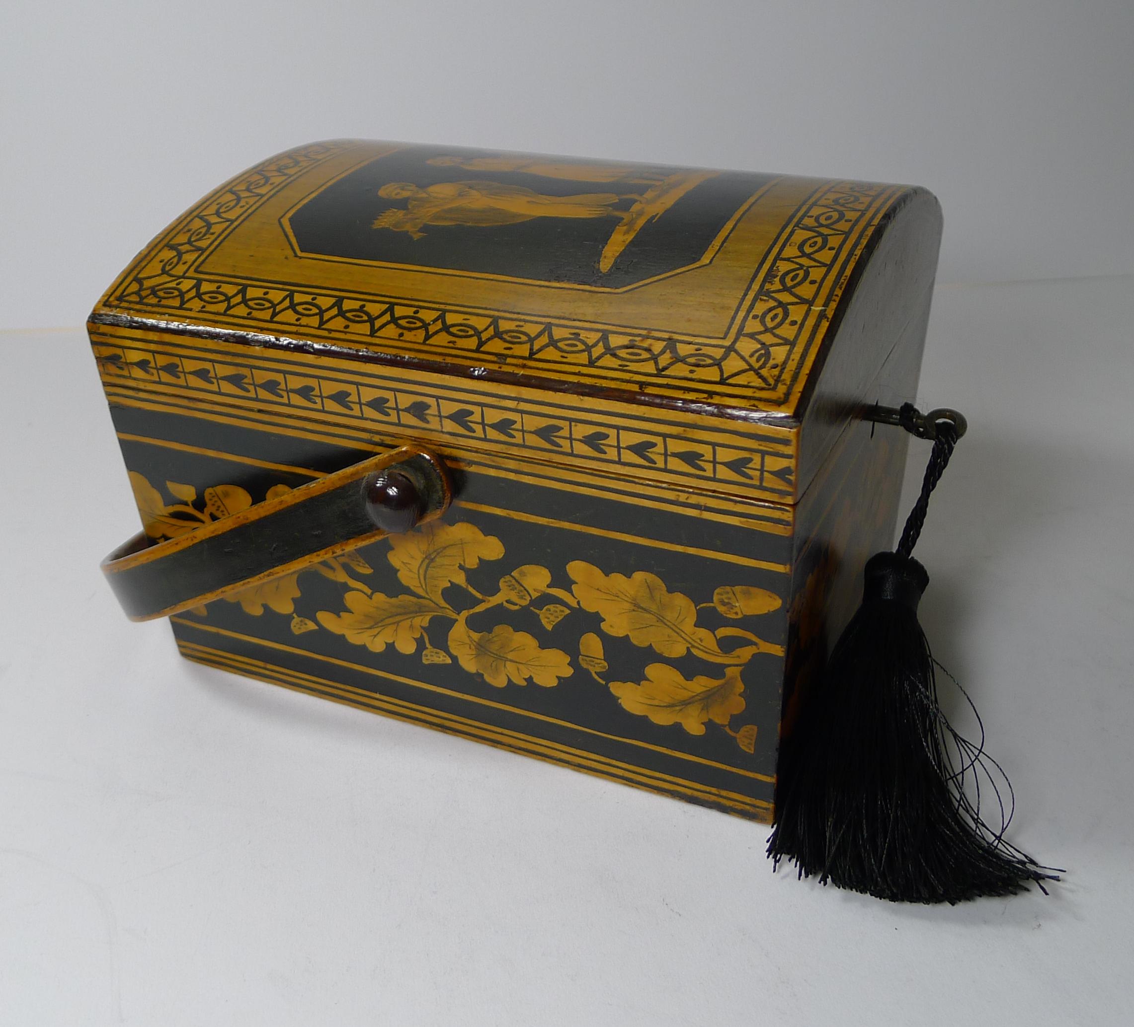 Regency Wonderful Antique English Penwork Sewing Box / Basket c.1820 For Sale