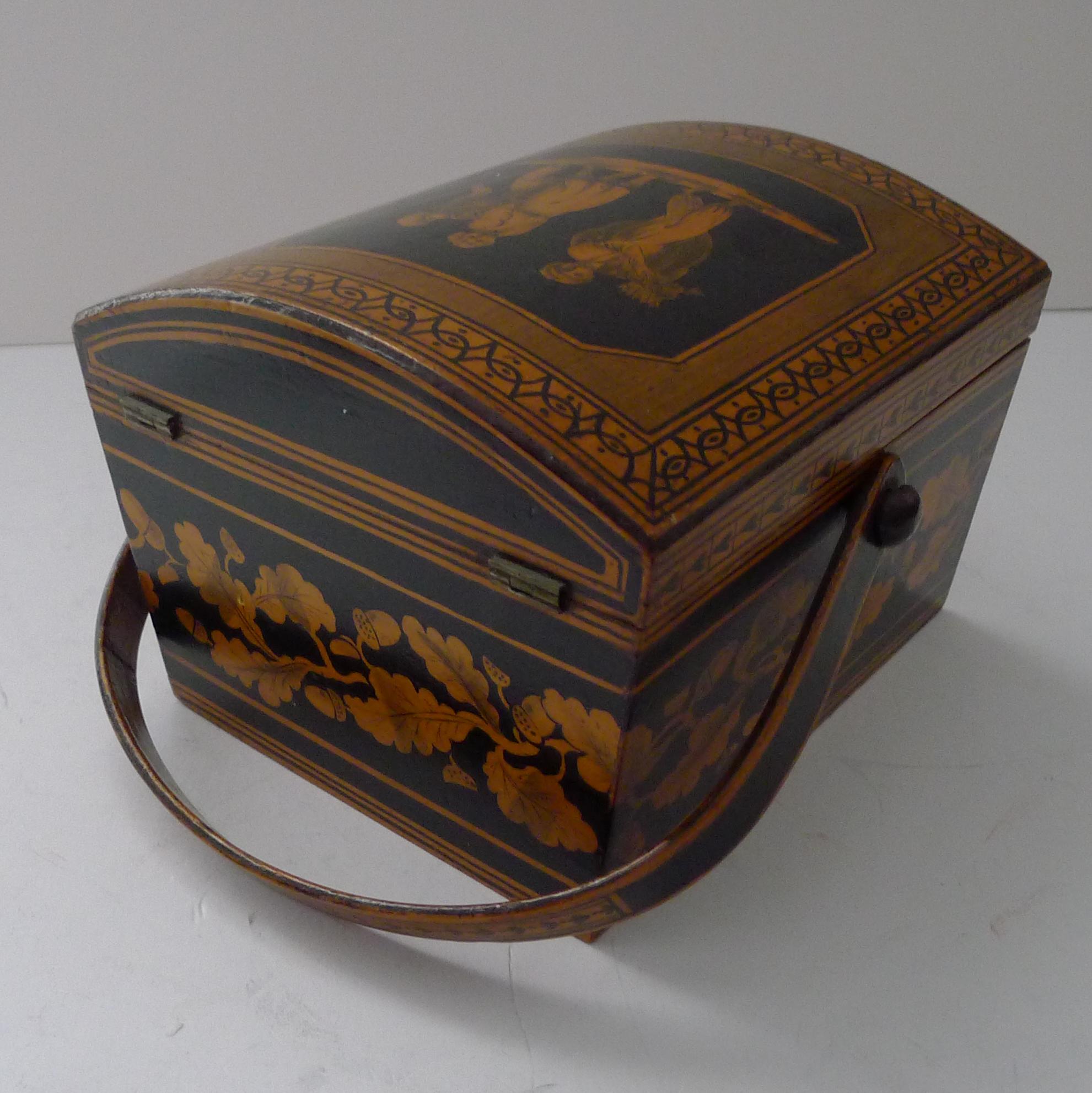 Wood Wonderful Antique English Penwork Sewing Box / Basket c.1820 For Sale