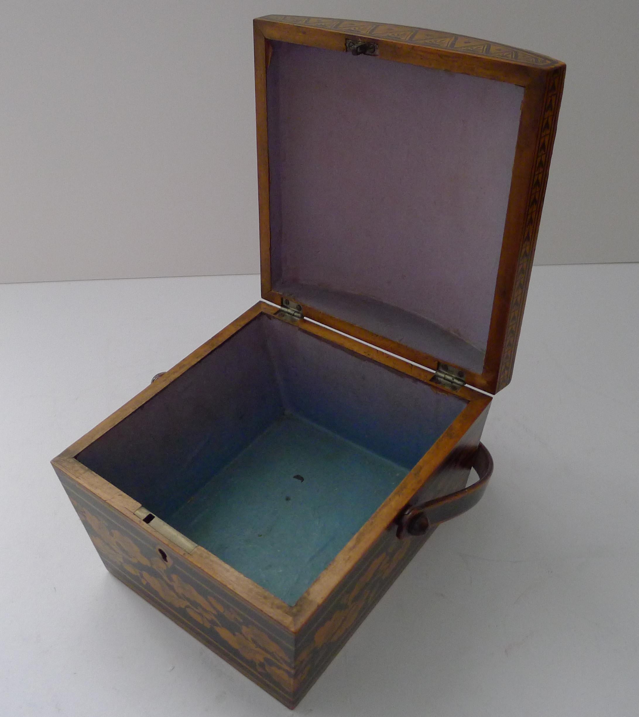 Wonderful Antique English Penwork Sewing Box / Basket c.1820 For Sale 1