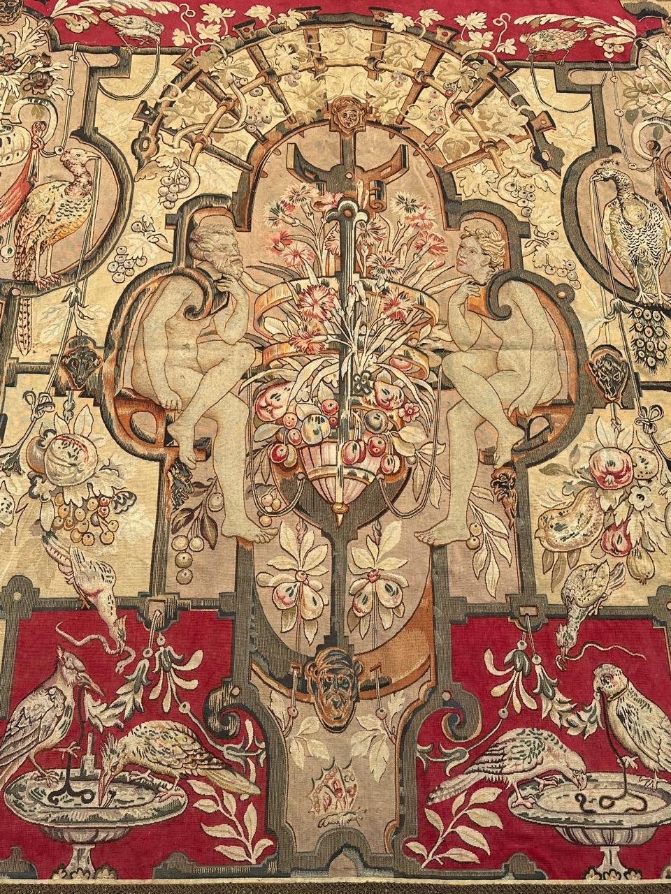 Meraviglioso arazzo di Aubusson in seta francese, tessuto a mano, antico e di pregio In condizioni buone in vendita a Saint Ouen, FR